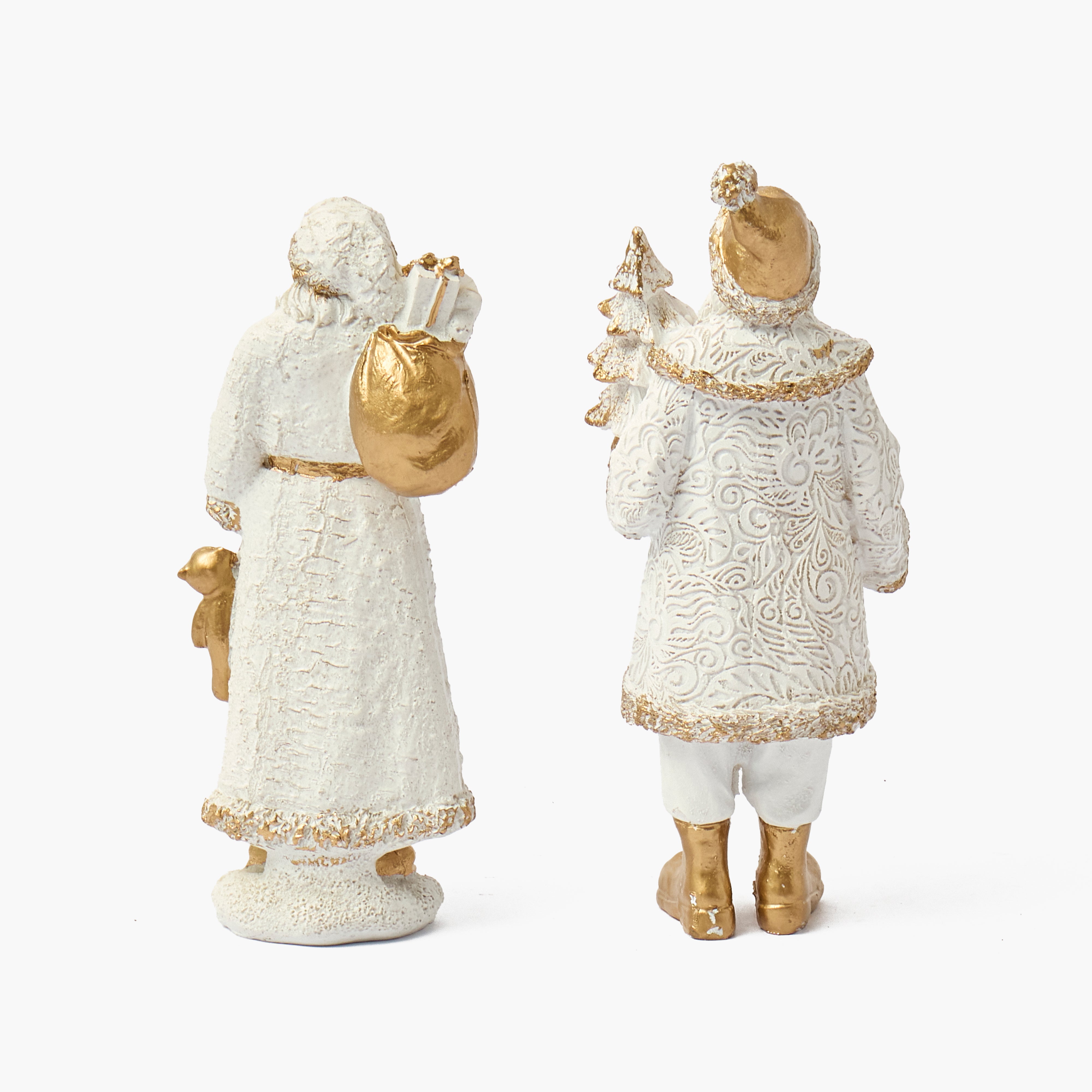 Gold & White Father Christmas with Bear (Pair)