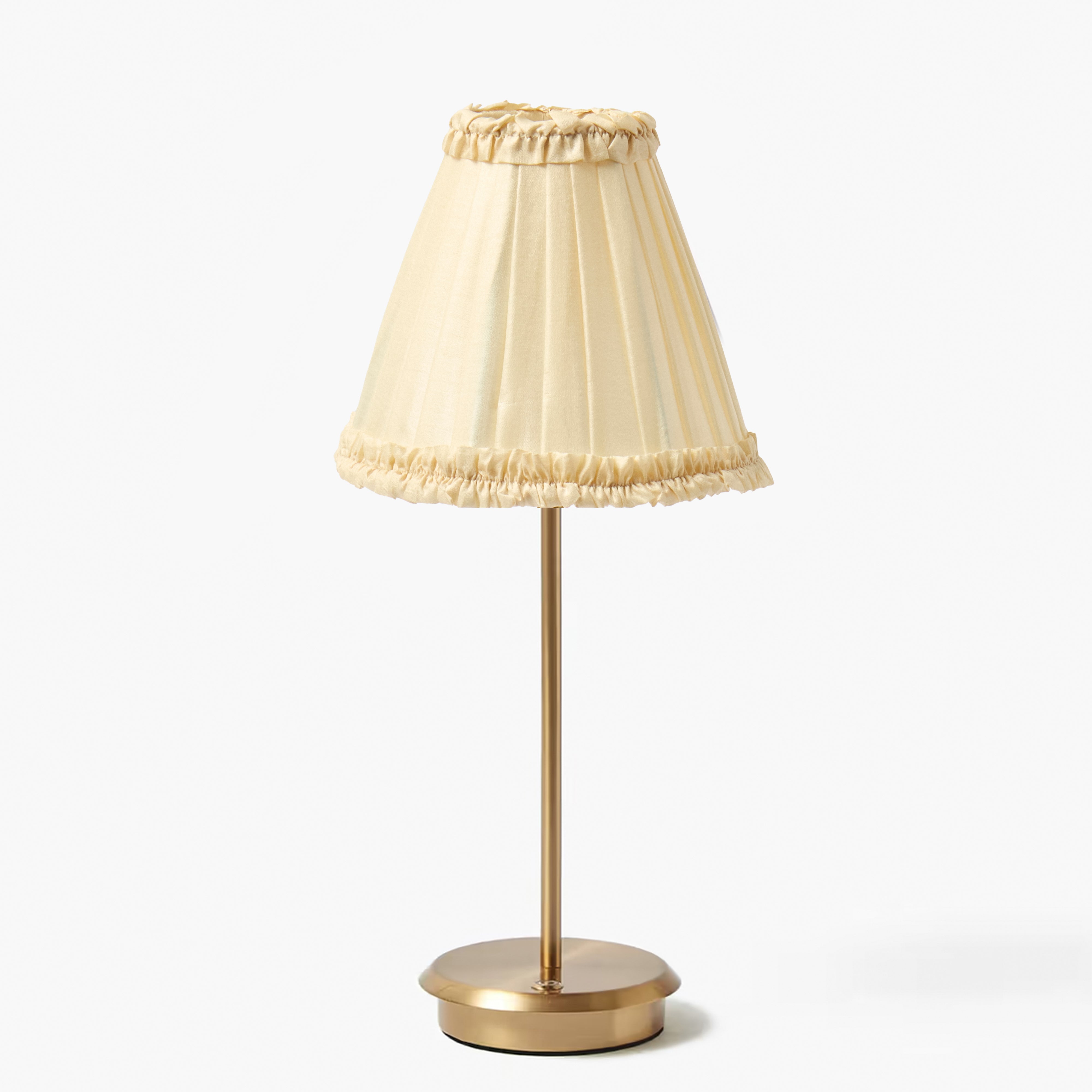 Lucille Metal Bamboo Rechargeable Lamp with Cream Frilled Silk Shade (18cm)