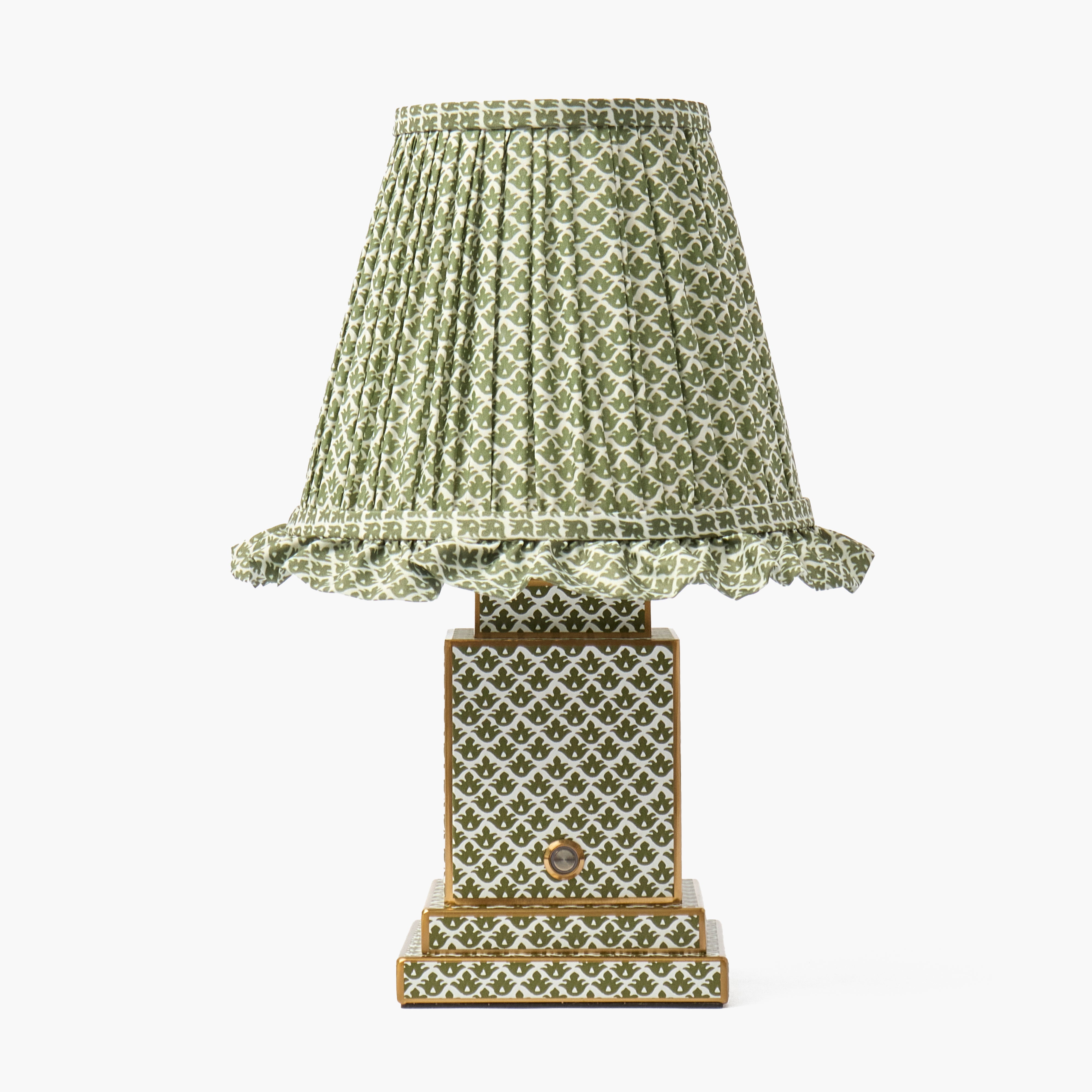 Olive Lotus Square Rechargeable Lamp with Olive Lotus Ruffle Shade (18cm)