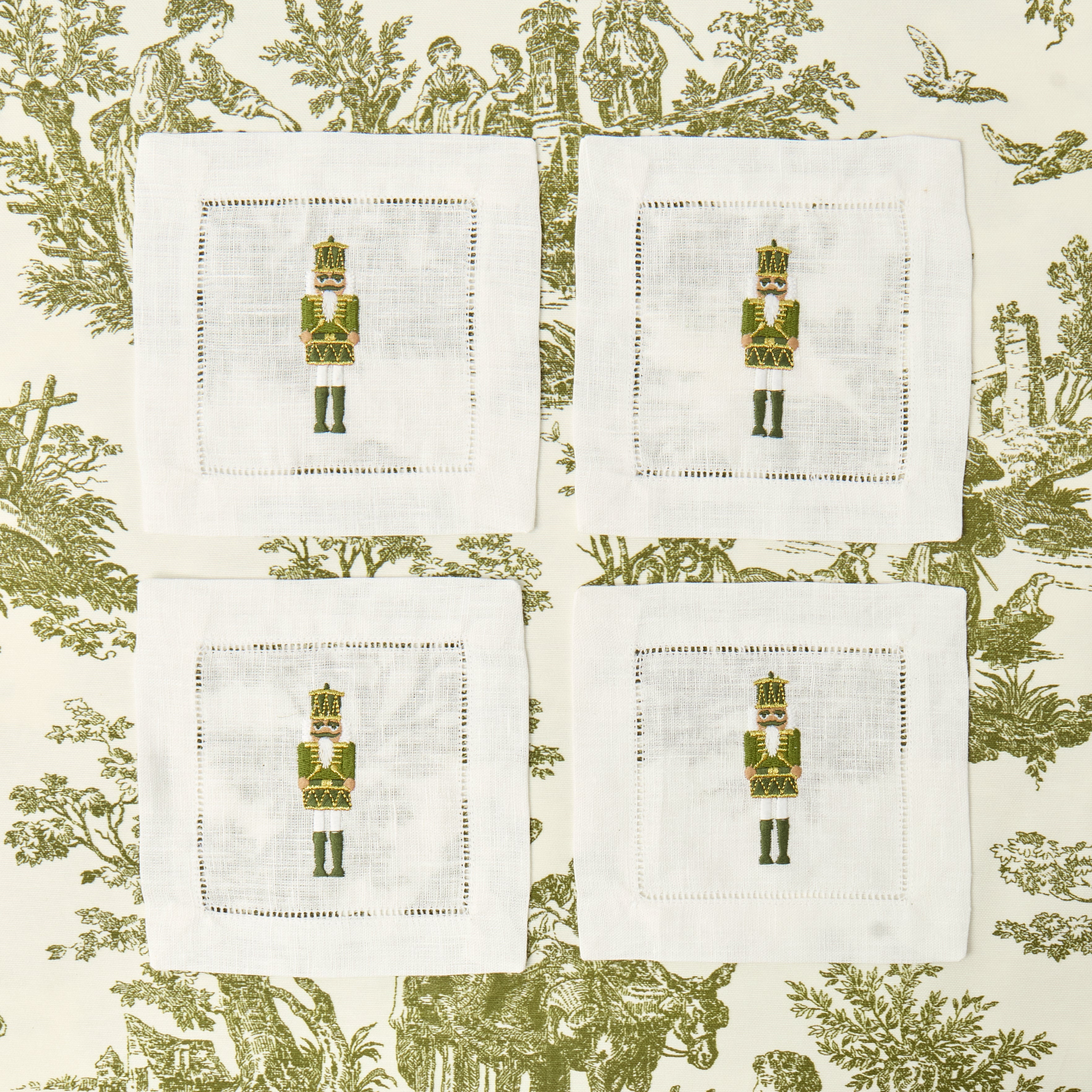 Nutcracker Embroidered Linen Cocktail Napkins (Set of 4)