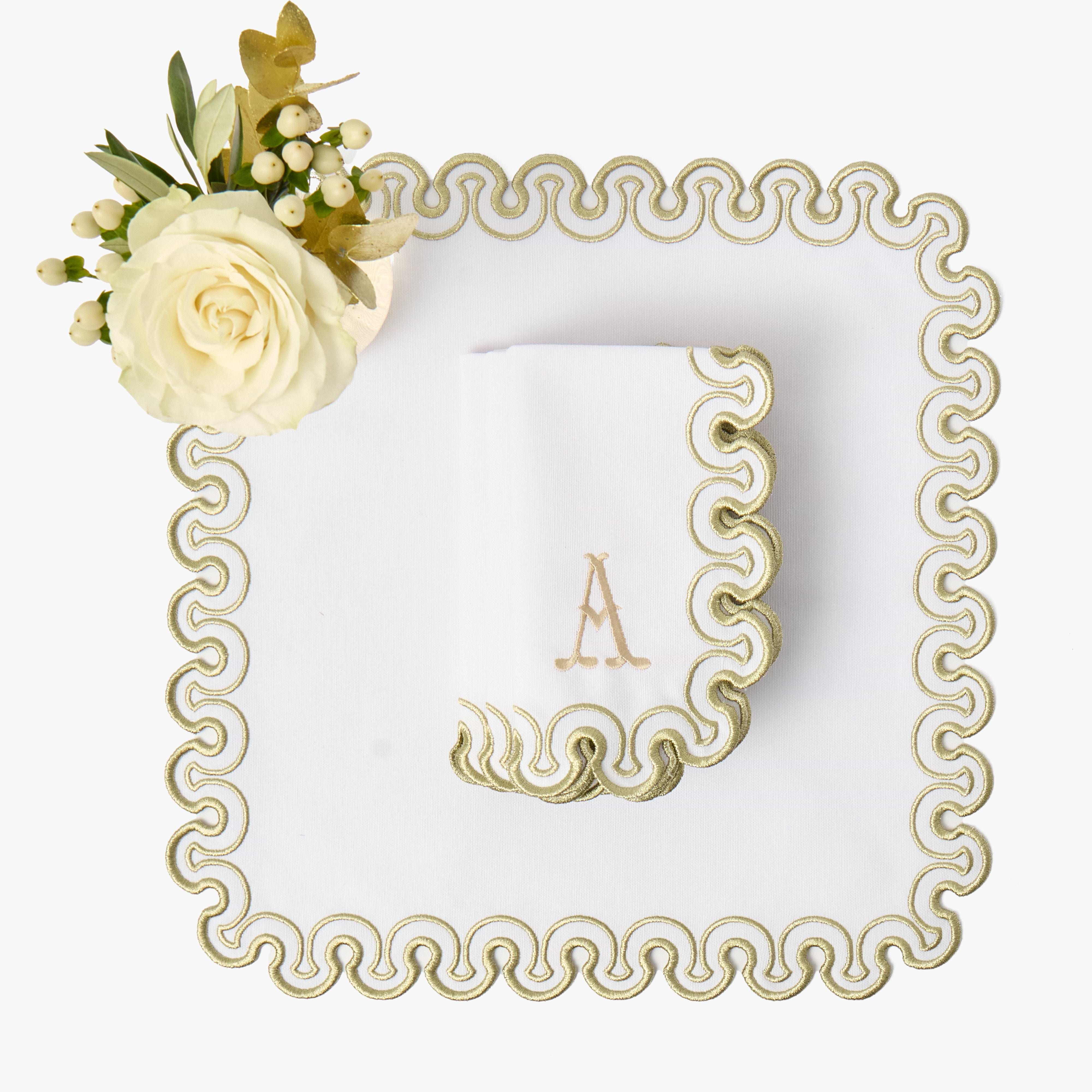 White & Gold Valentina Placemats & Napkins (Set of 8)