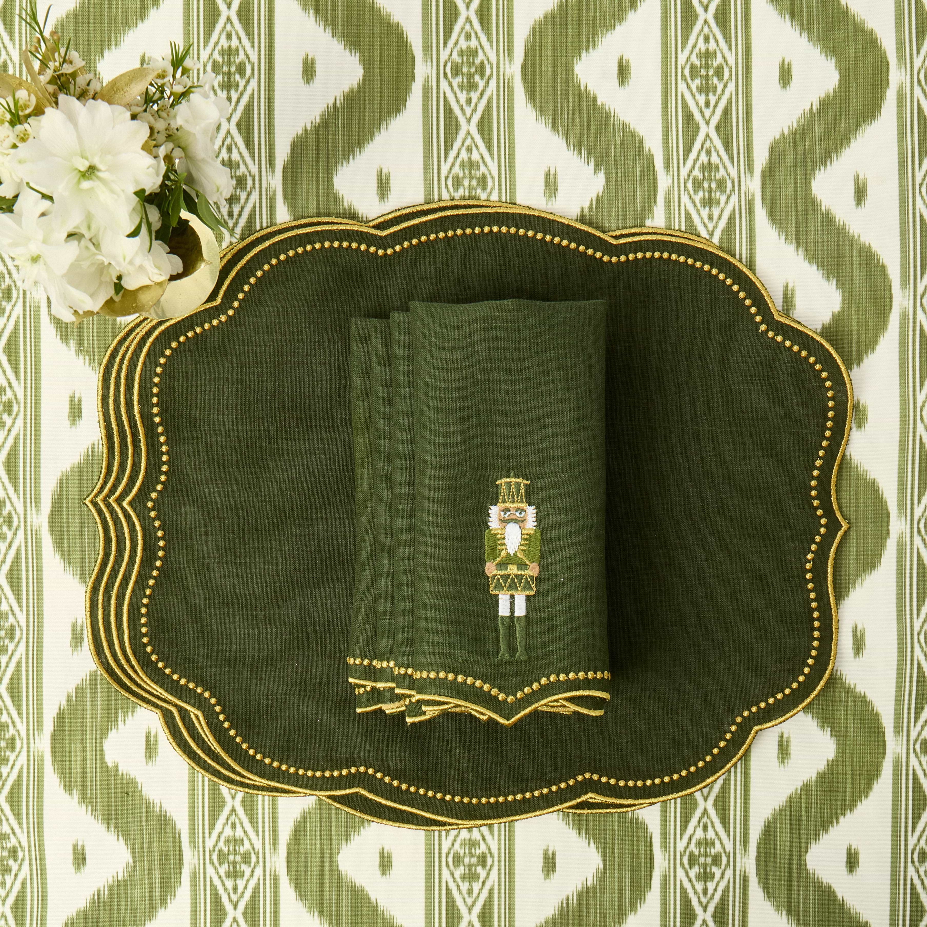 Forest Green Eloise Nutcracker Embroidered Linen Napkins (Set of 4)