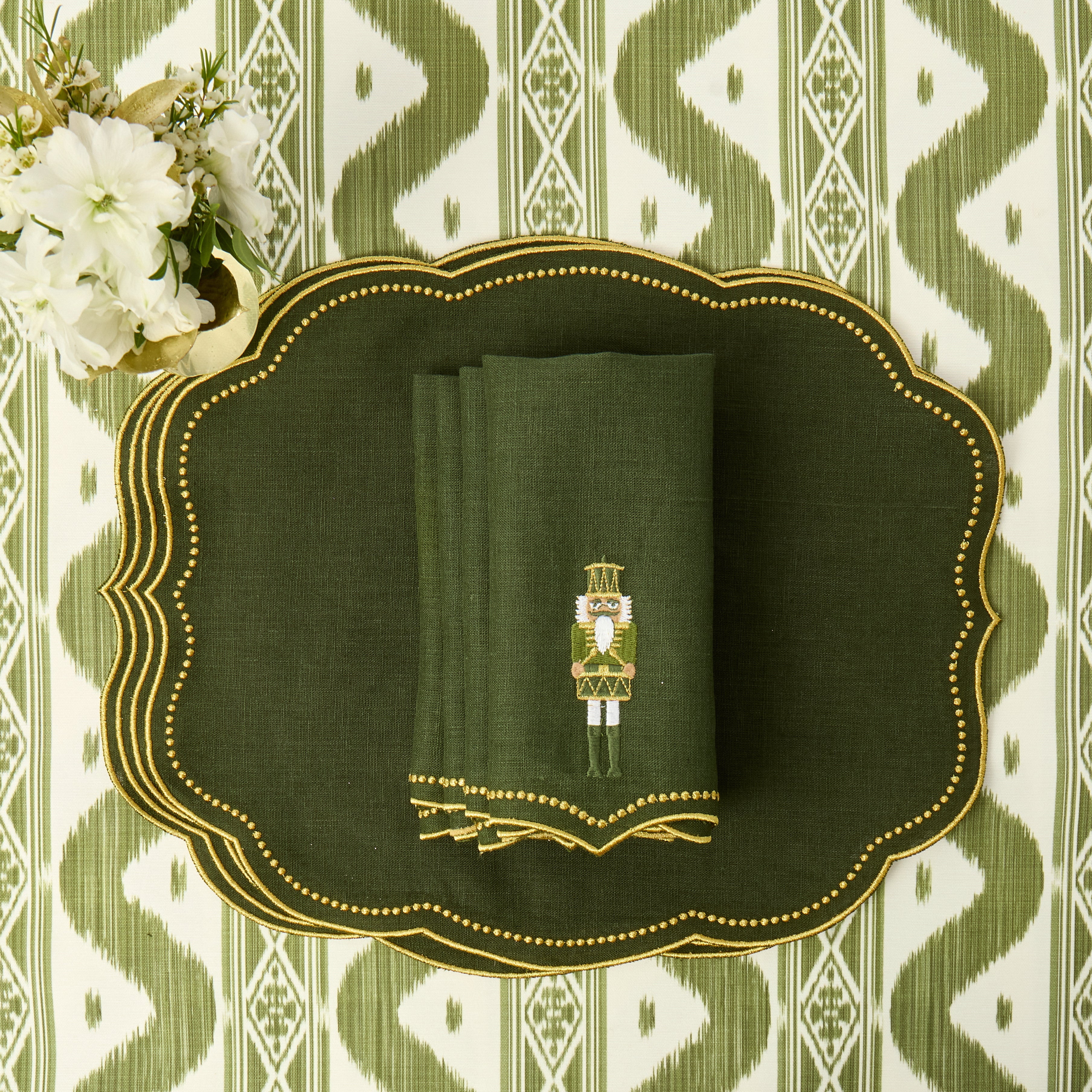 Forest Green Eloise Nutcracker Embroidered Linen Napkins (Set of 4)