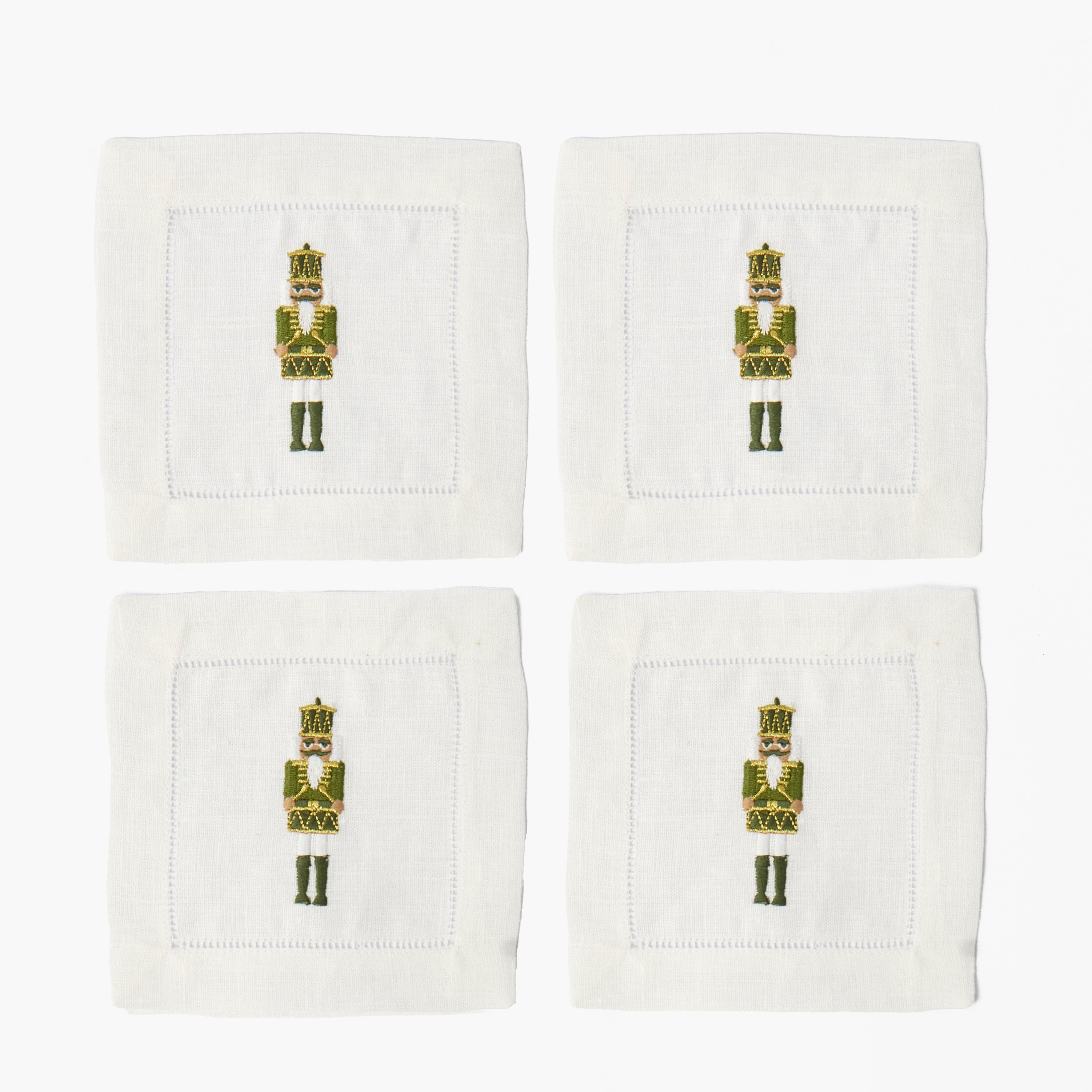 Nutcracker Embroidered Linen Cocktail Napkins (Set of 4)