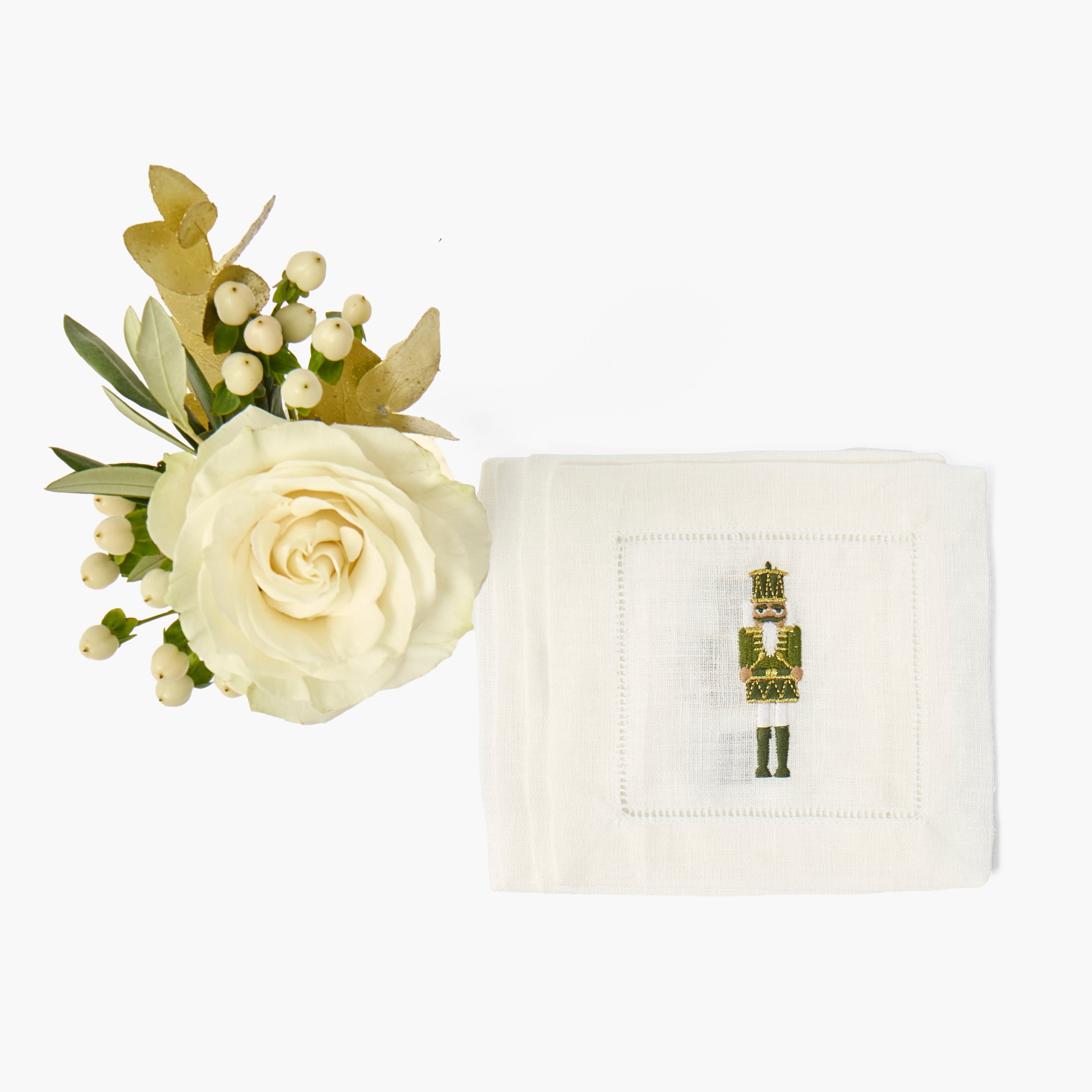Nutcracker Embroidered Linen Cocktail Napkins (Set of 4)