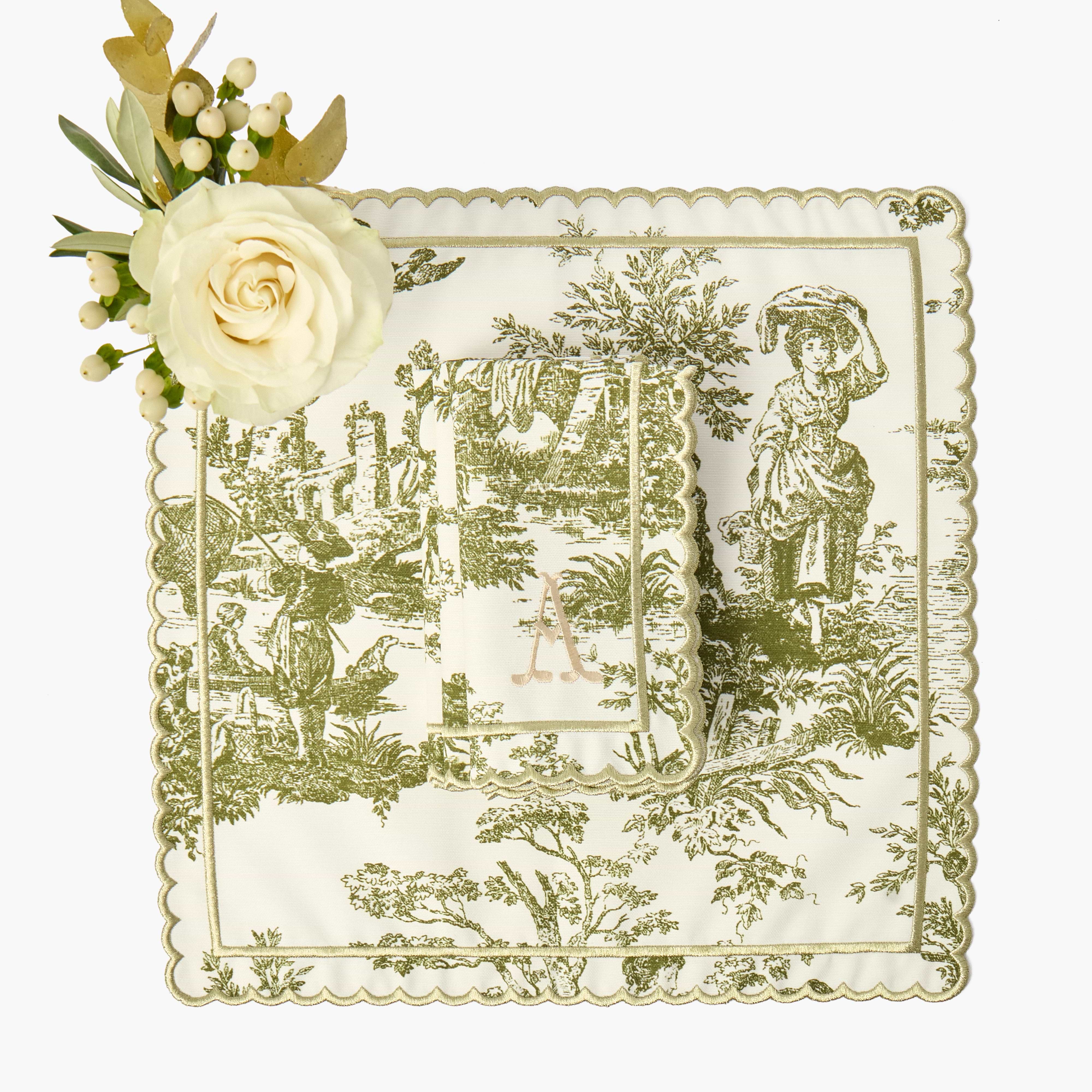 Olive & Gold Toile Louisa Napkins (Set of 4)
