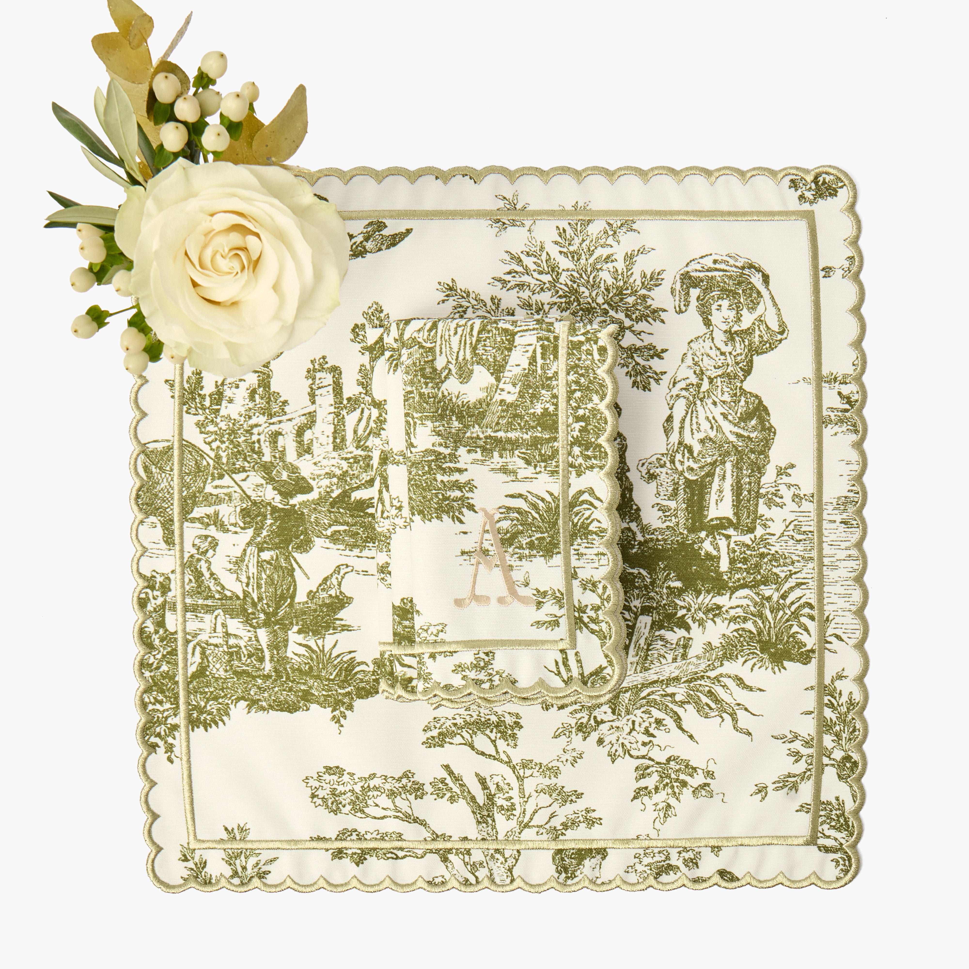 Olive & Gold Toile Louisa Napkins (Set of 4)