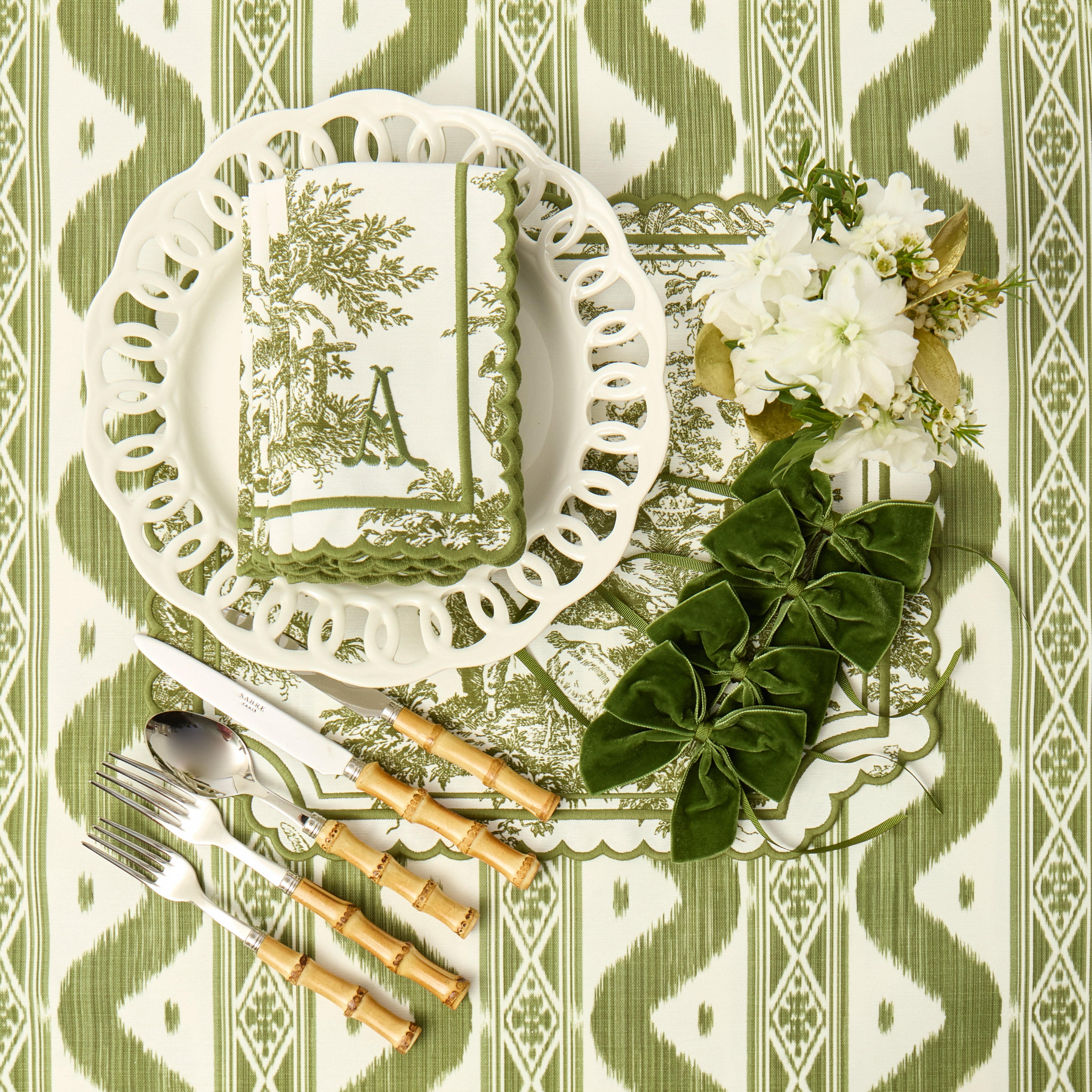 Olive Toile Louisa Napkins (Set of 4)