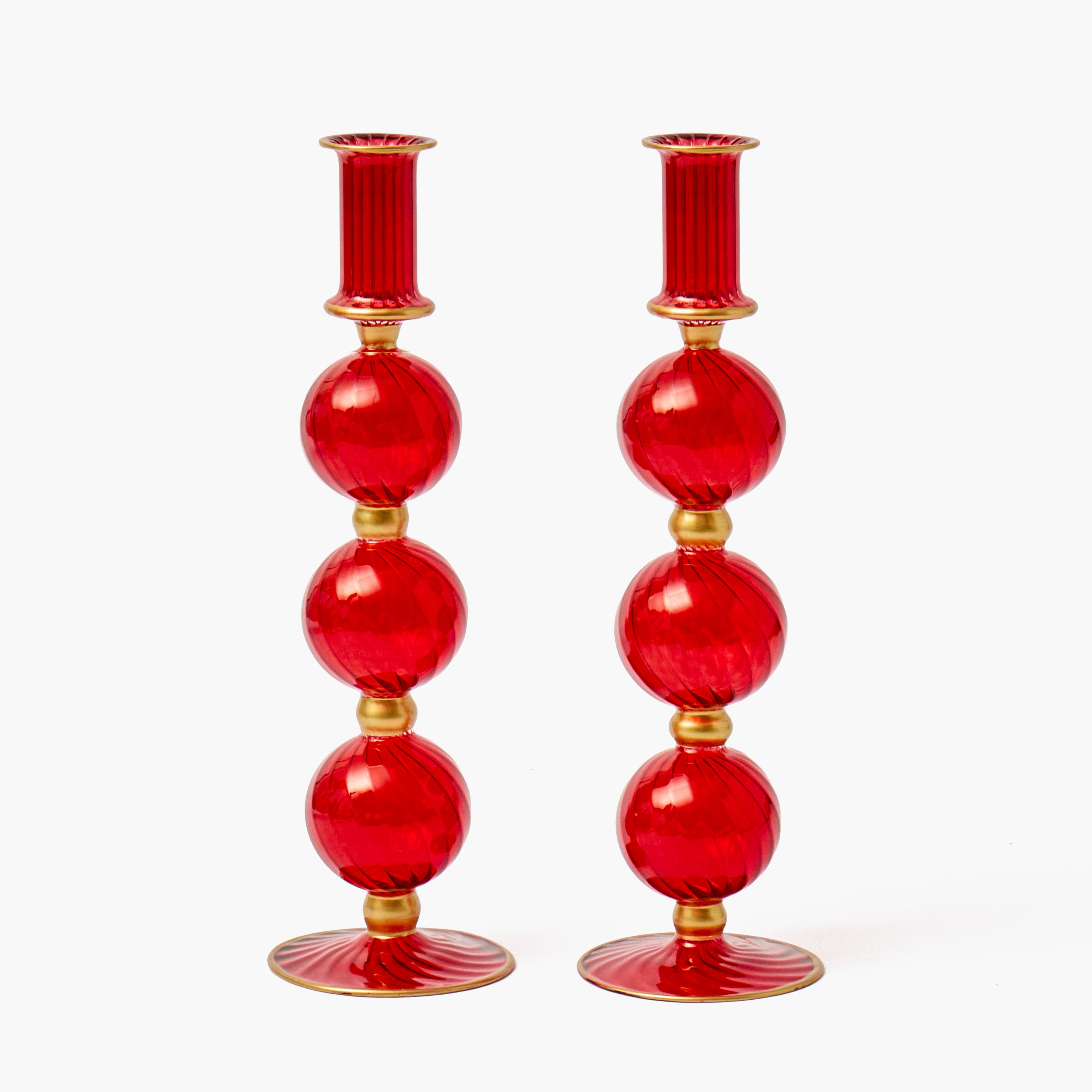Red & Gold Camille Candle Holders (Pair)
