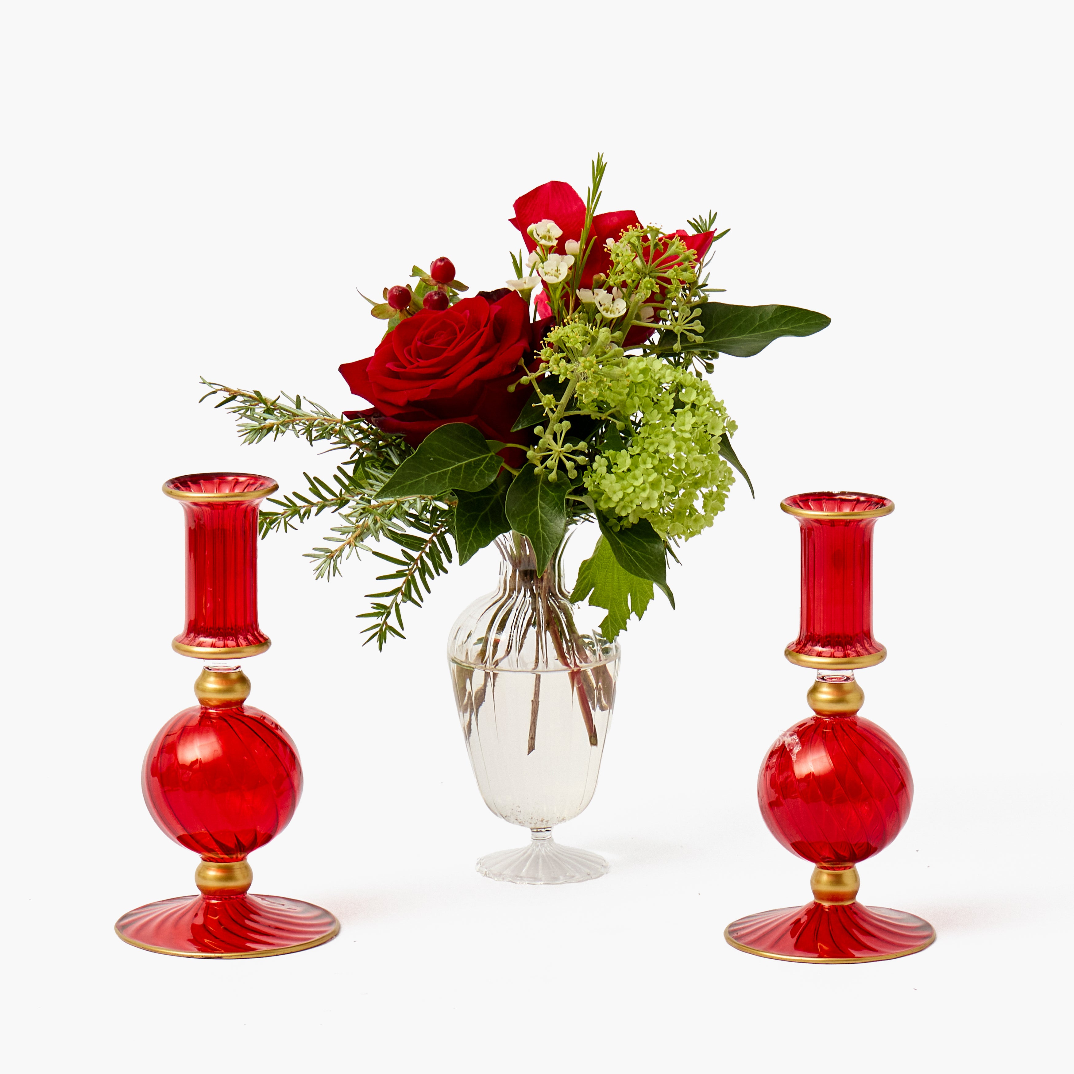 Red & Gold Small Camille Candle Holders (Pair)
