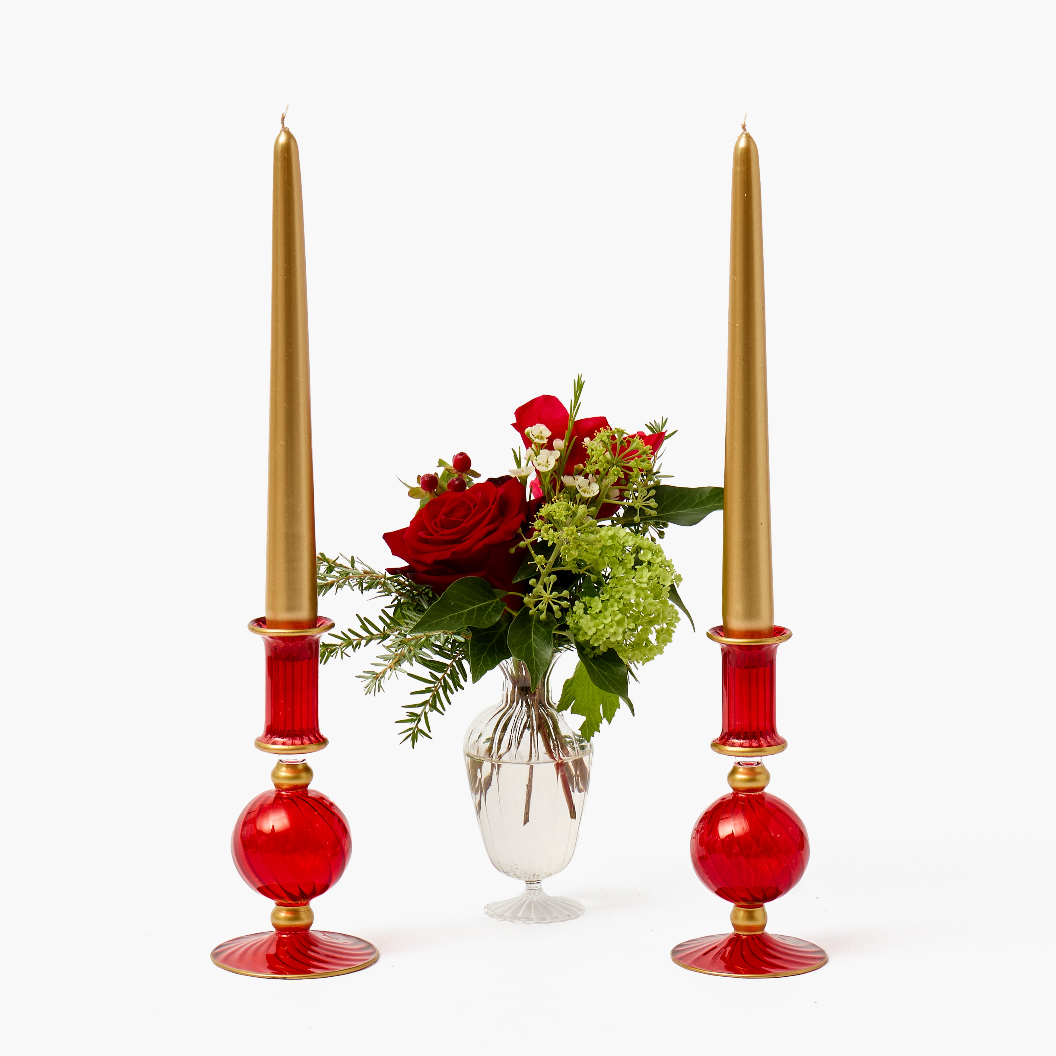 Red & Gold Small Camille Candle Holders (Pair)
