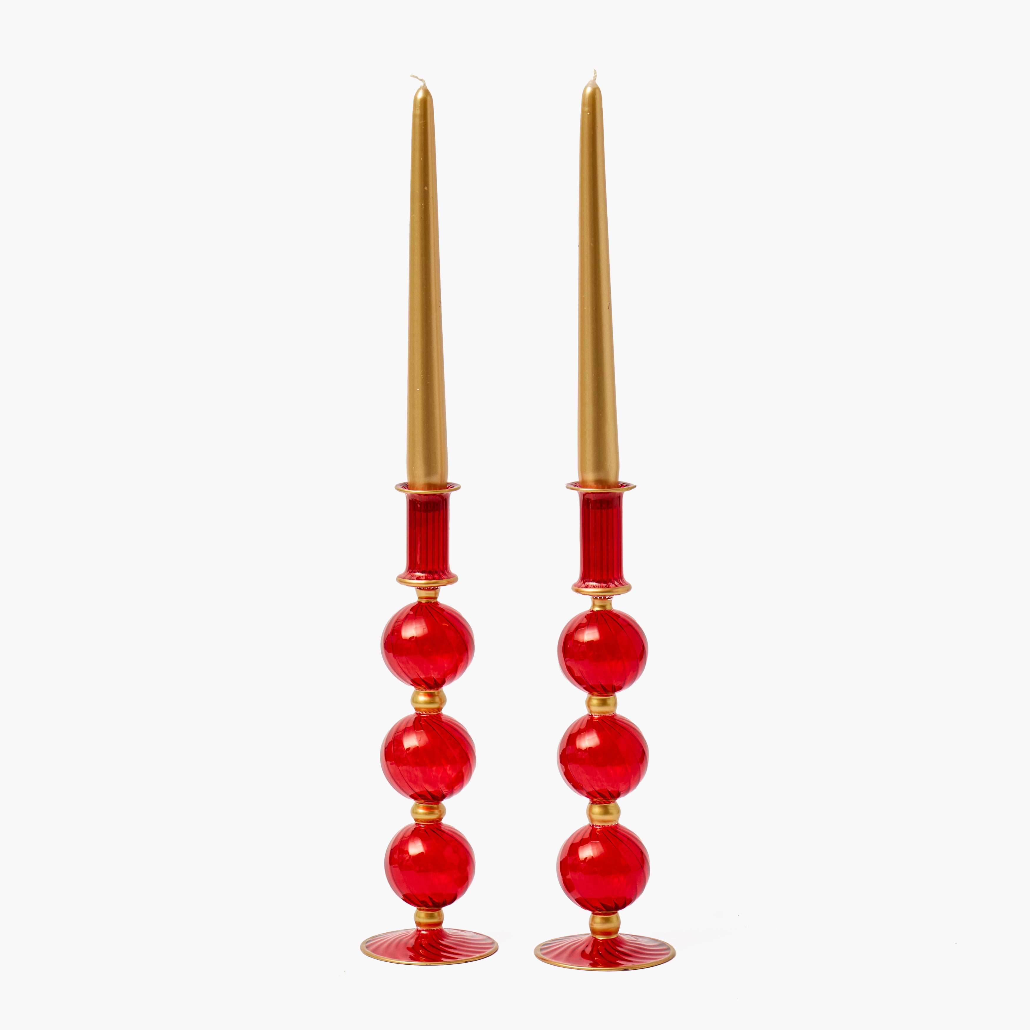 Red & Gold Camille Candle Holders (Pair)