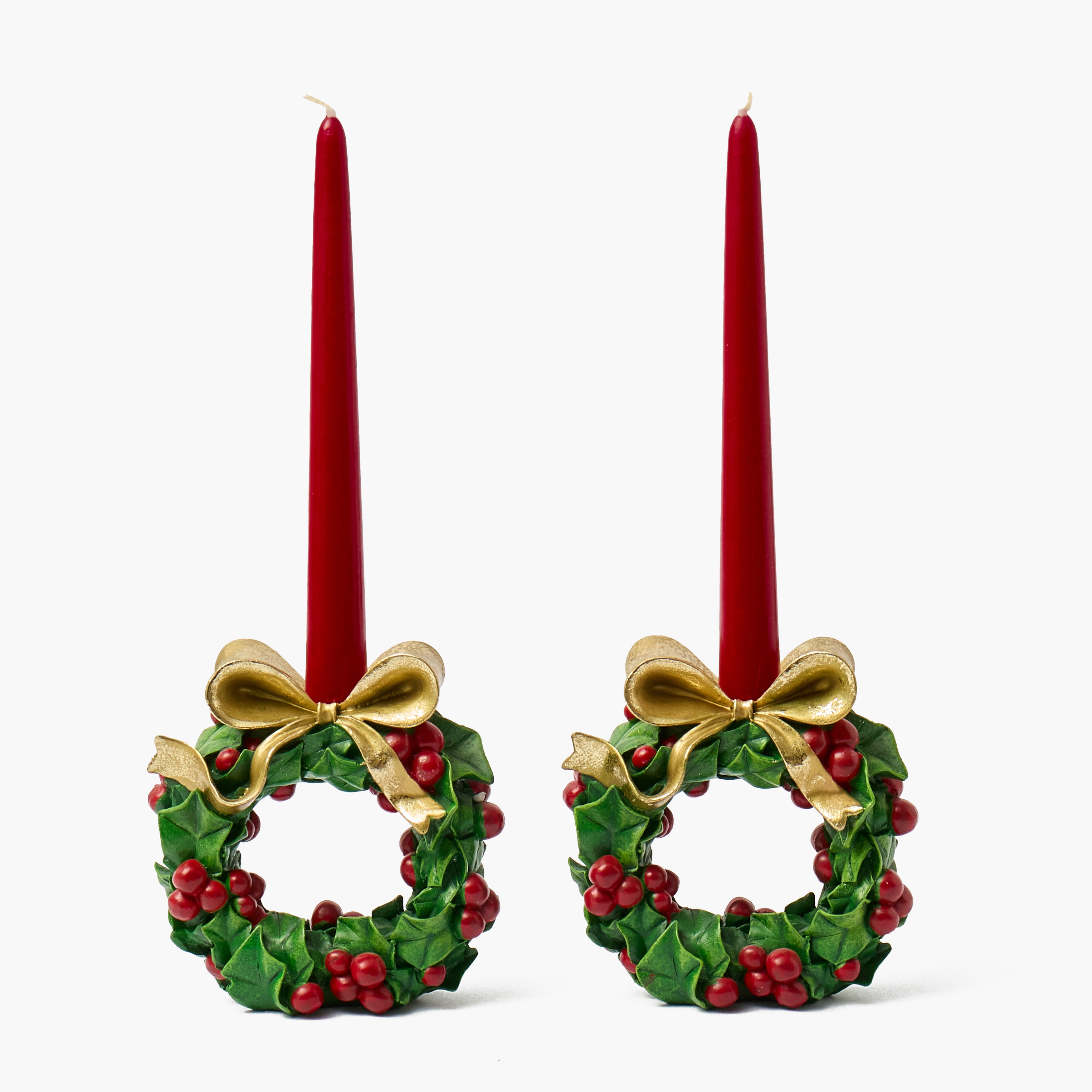 Holly & Berry Wreath Candle Holder (Pair)