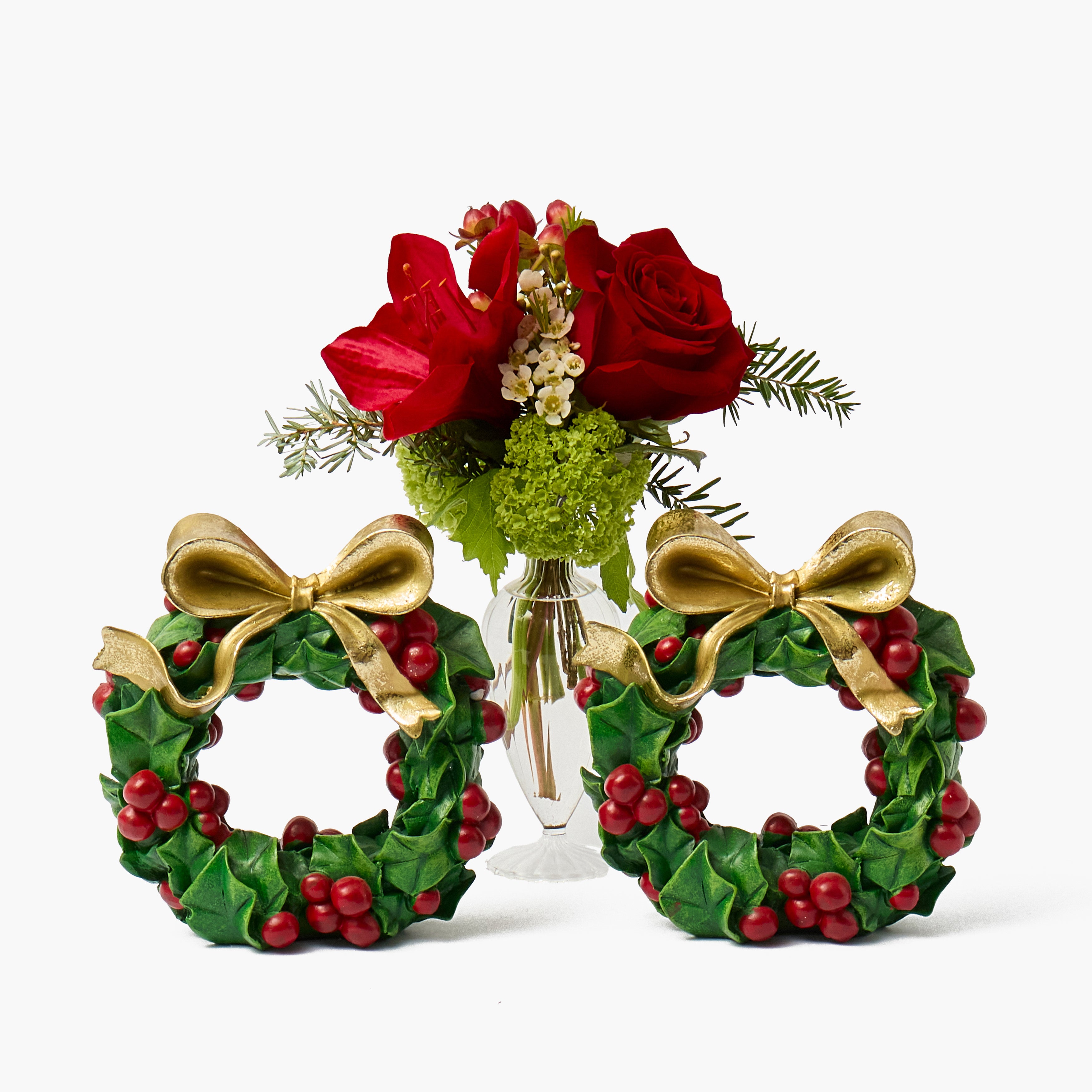 Holly & Berry Wreath Candle Holder (Pair)