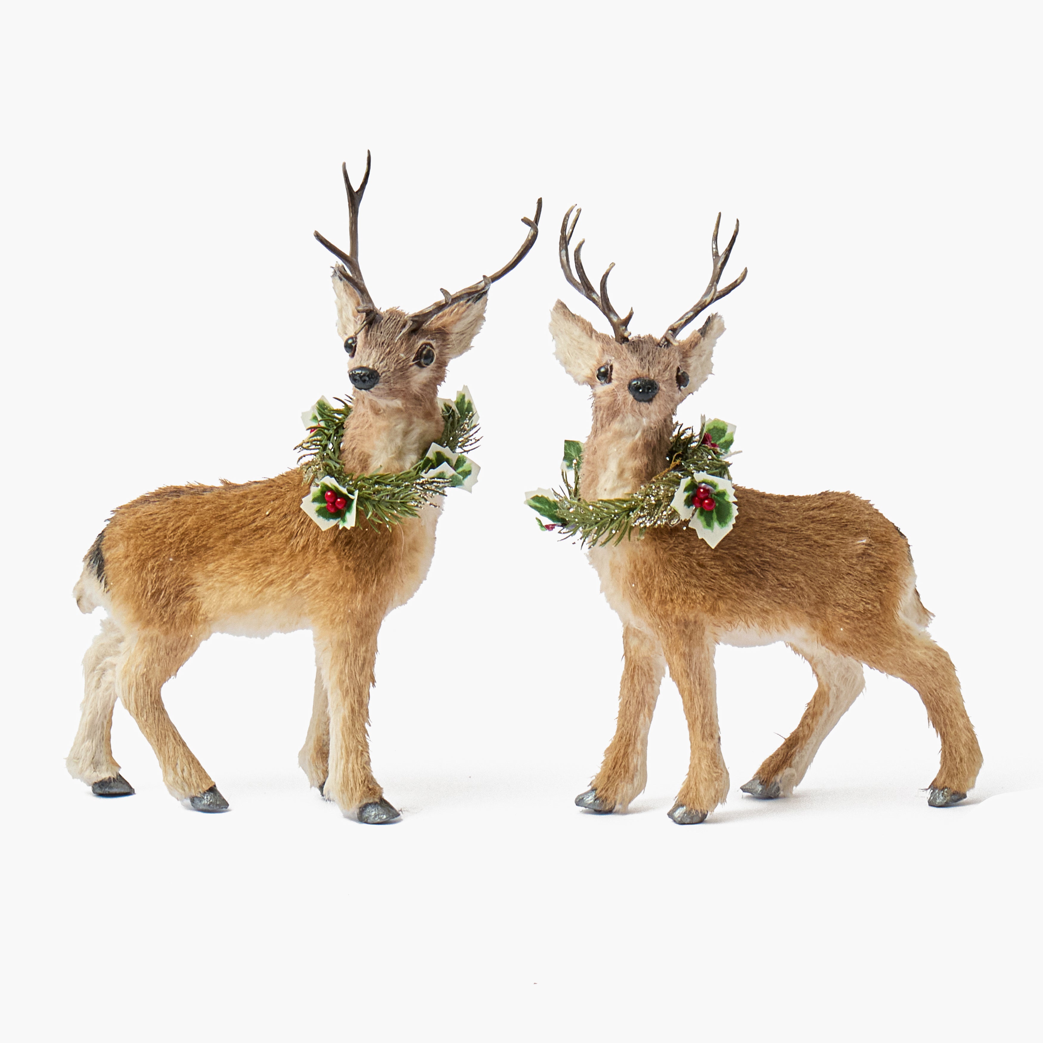 Reindeer with Wreath (Pair) - 25cm