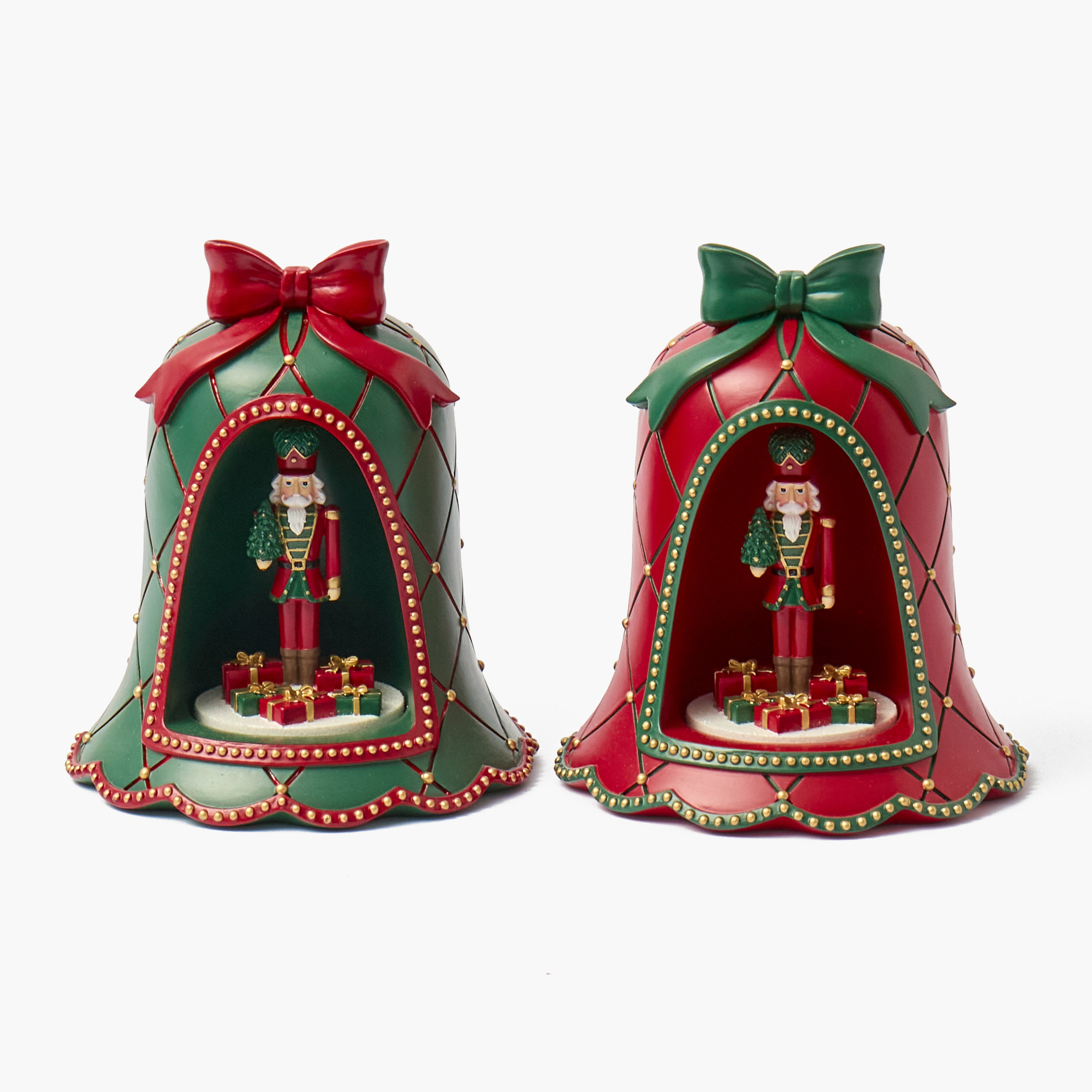 Christmas Bells with Nutcracker (Pair)