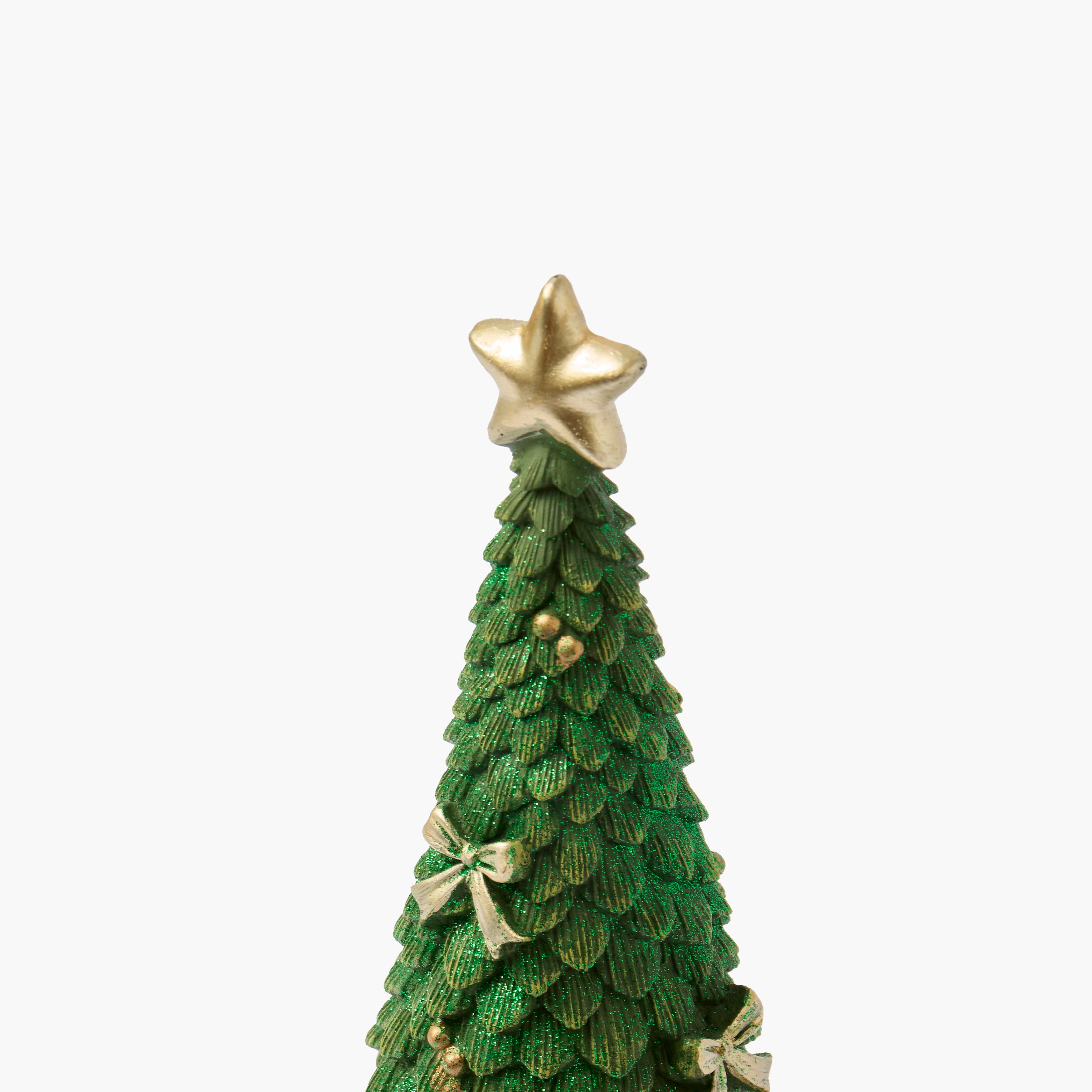 Green Glitter Trees with Gold Bows (Pair) - 36cm