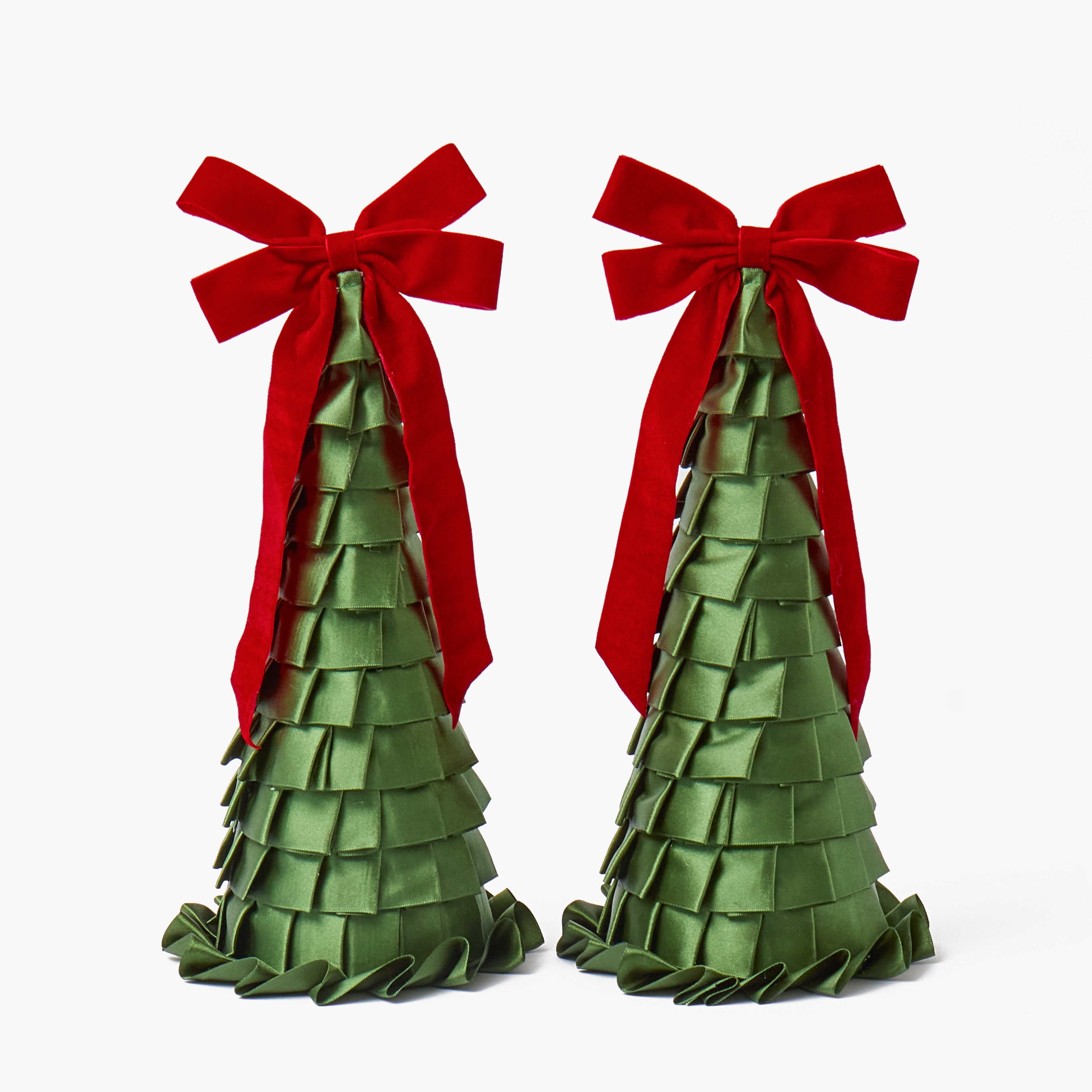 Green Ruffle Tree with Red Bow Trio