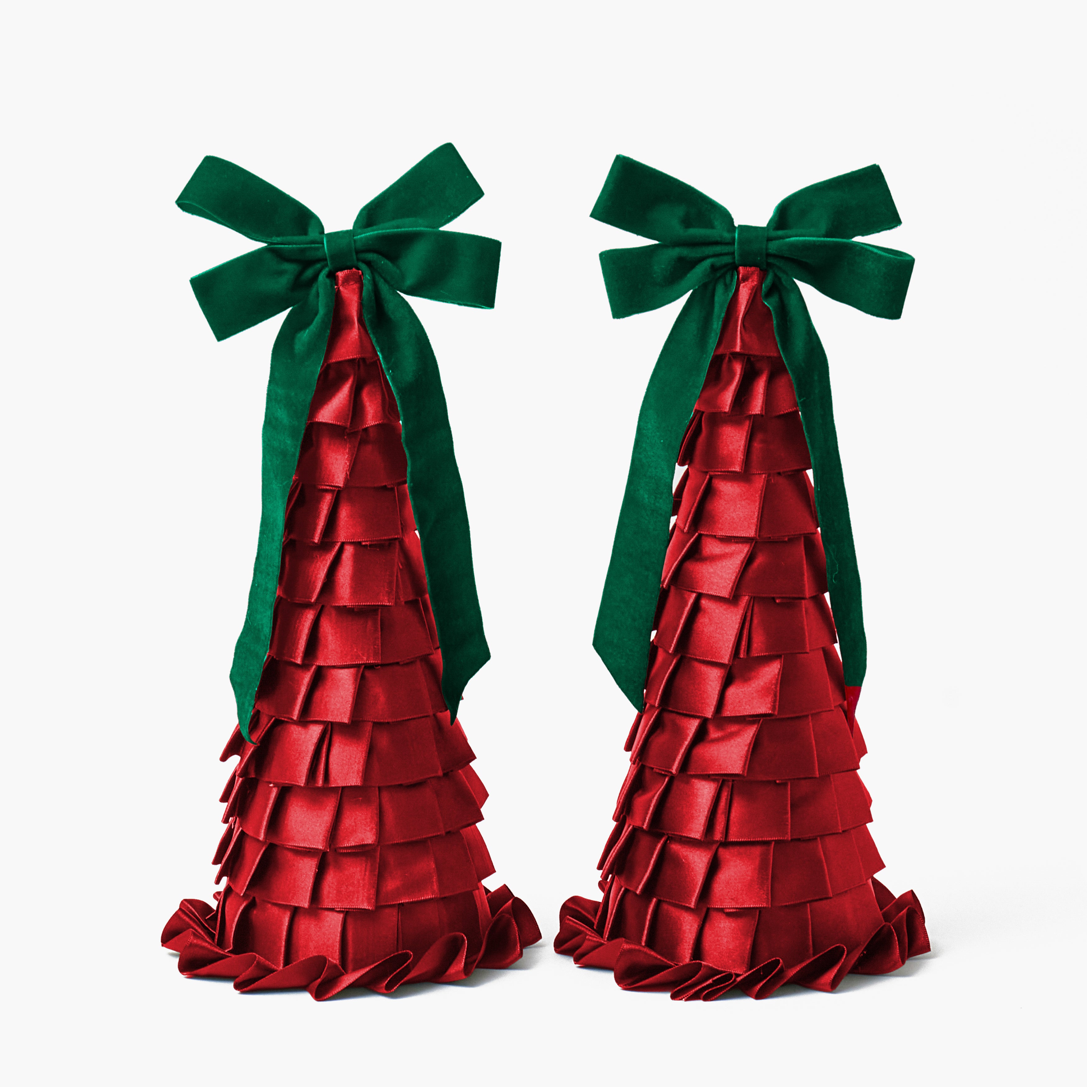 Red Ruffle Tree with Green Bow Trio