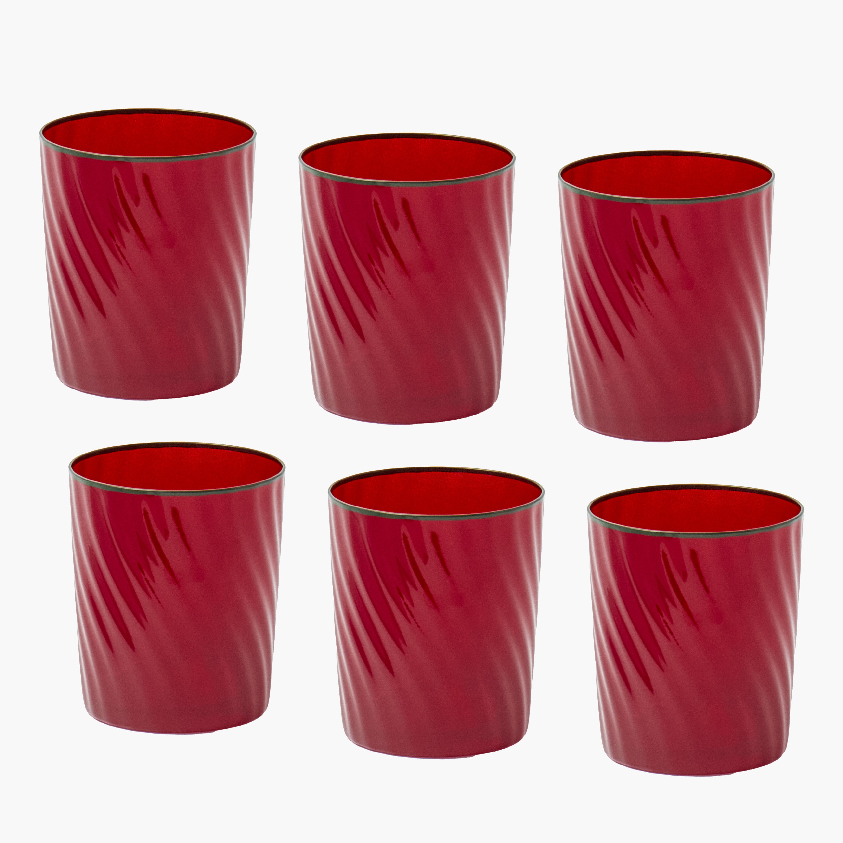 Red Swirl Water Glasses with Green Rim (Set of 6)