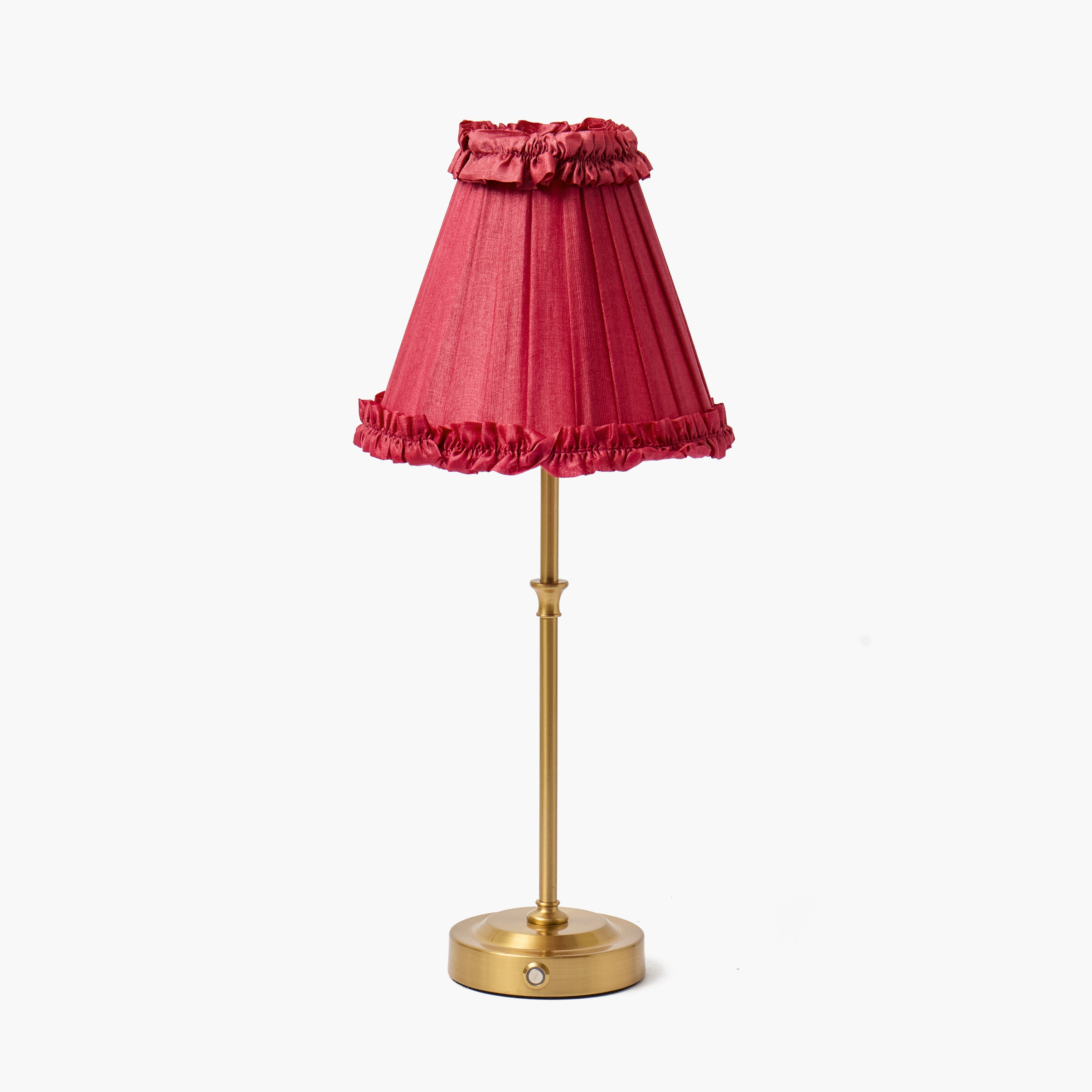 Edie Rechargeable Lamp with Burgundy Frilled Silk Shade (18cm)