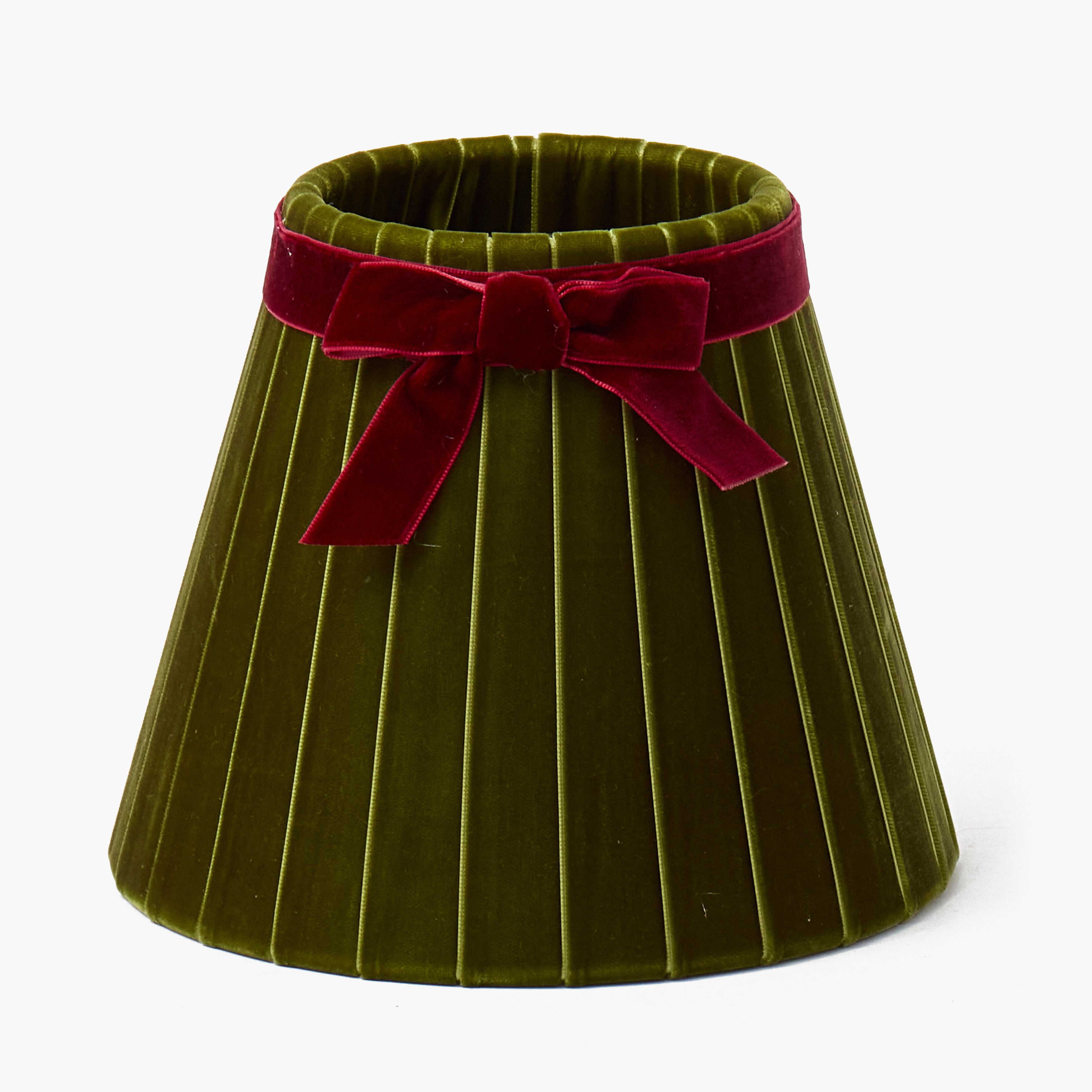 Square Rechargeable Lamp with Olive & Burgundy Velvet Bow Shade (18cm)