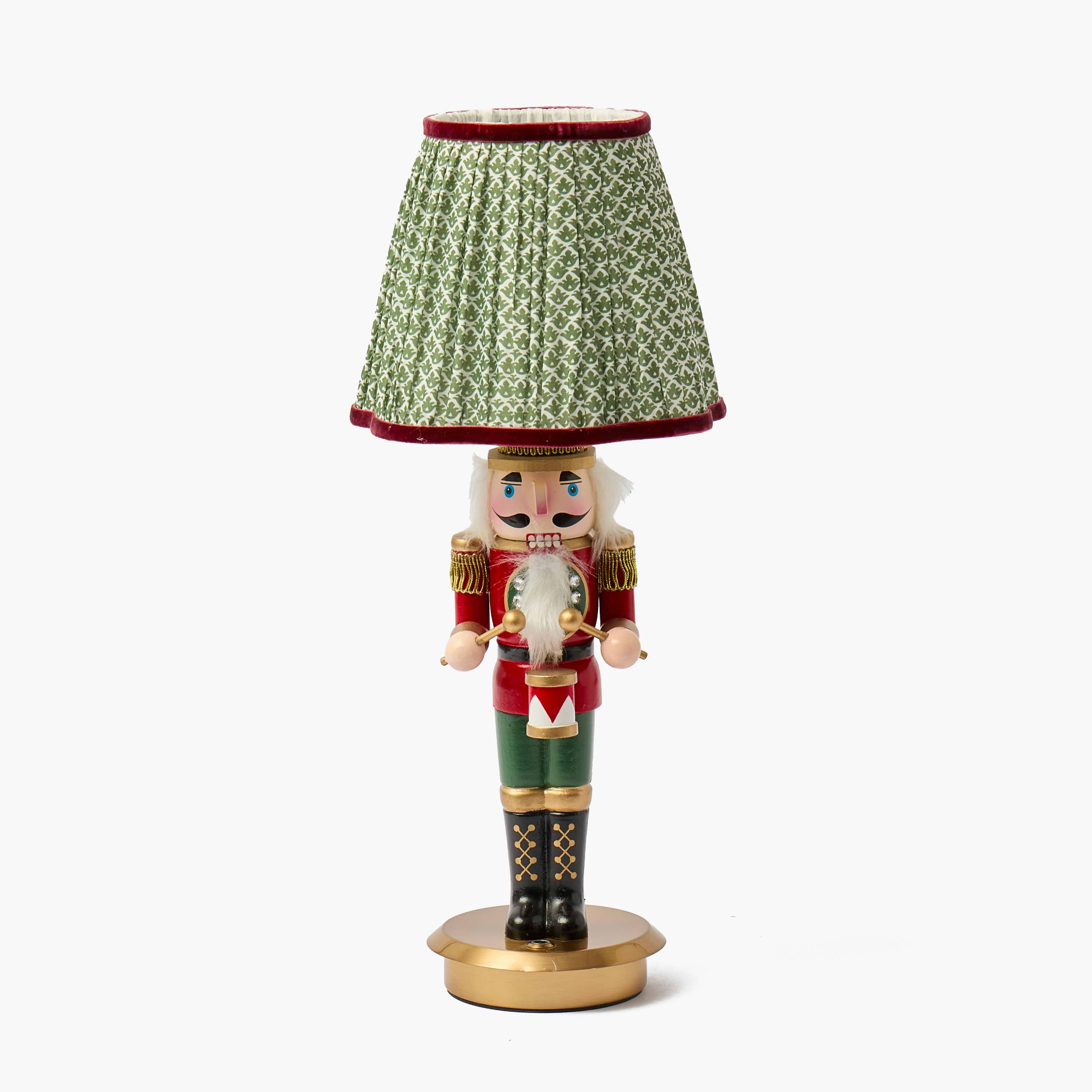 Red Nutcracker Rechargeable Lamp with Olive & Red Lotus Shade (18cm)