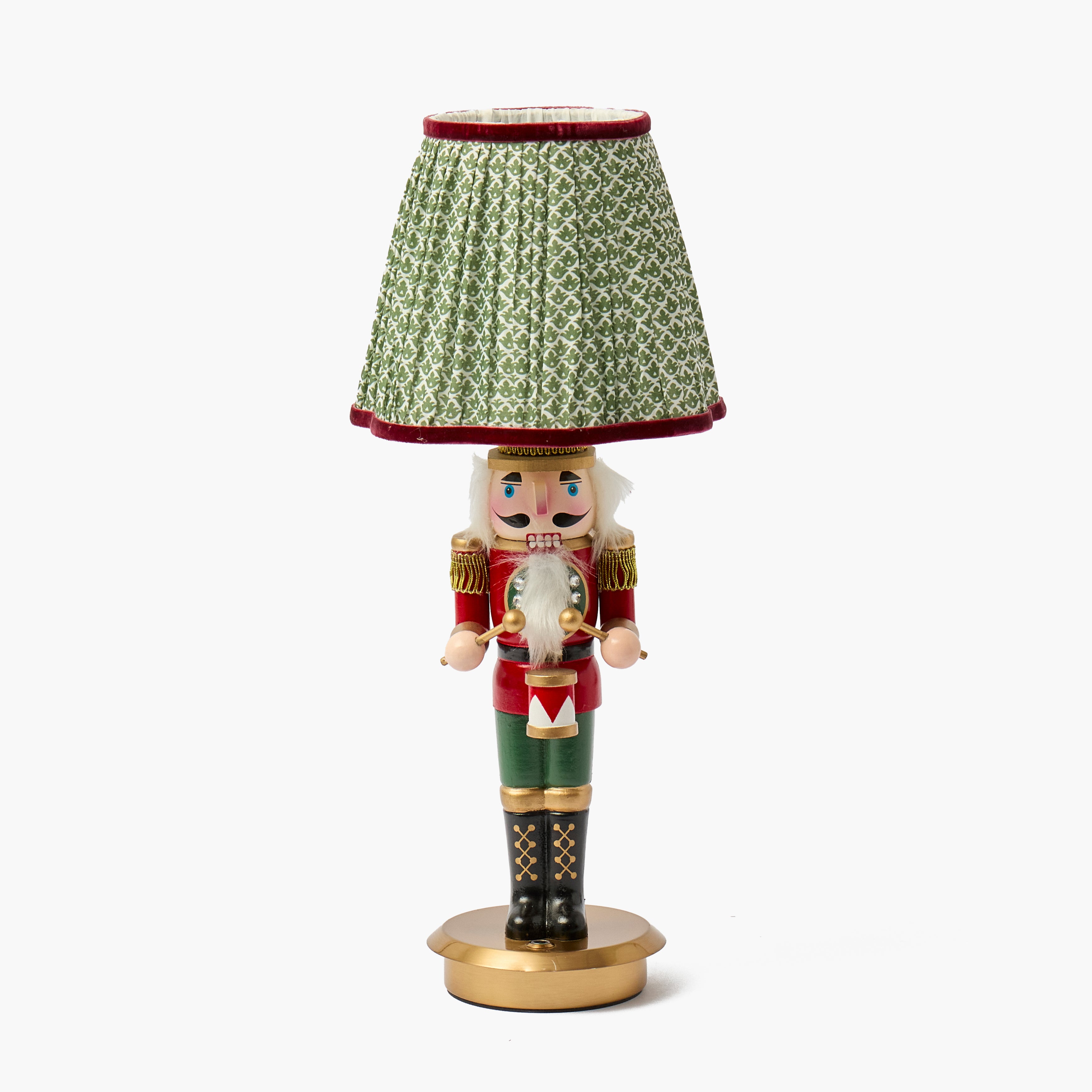Red Nutcracker Rechargeable Lamp with Olive & Red Lotus Shade (18cm)