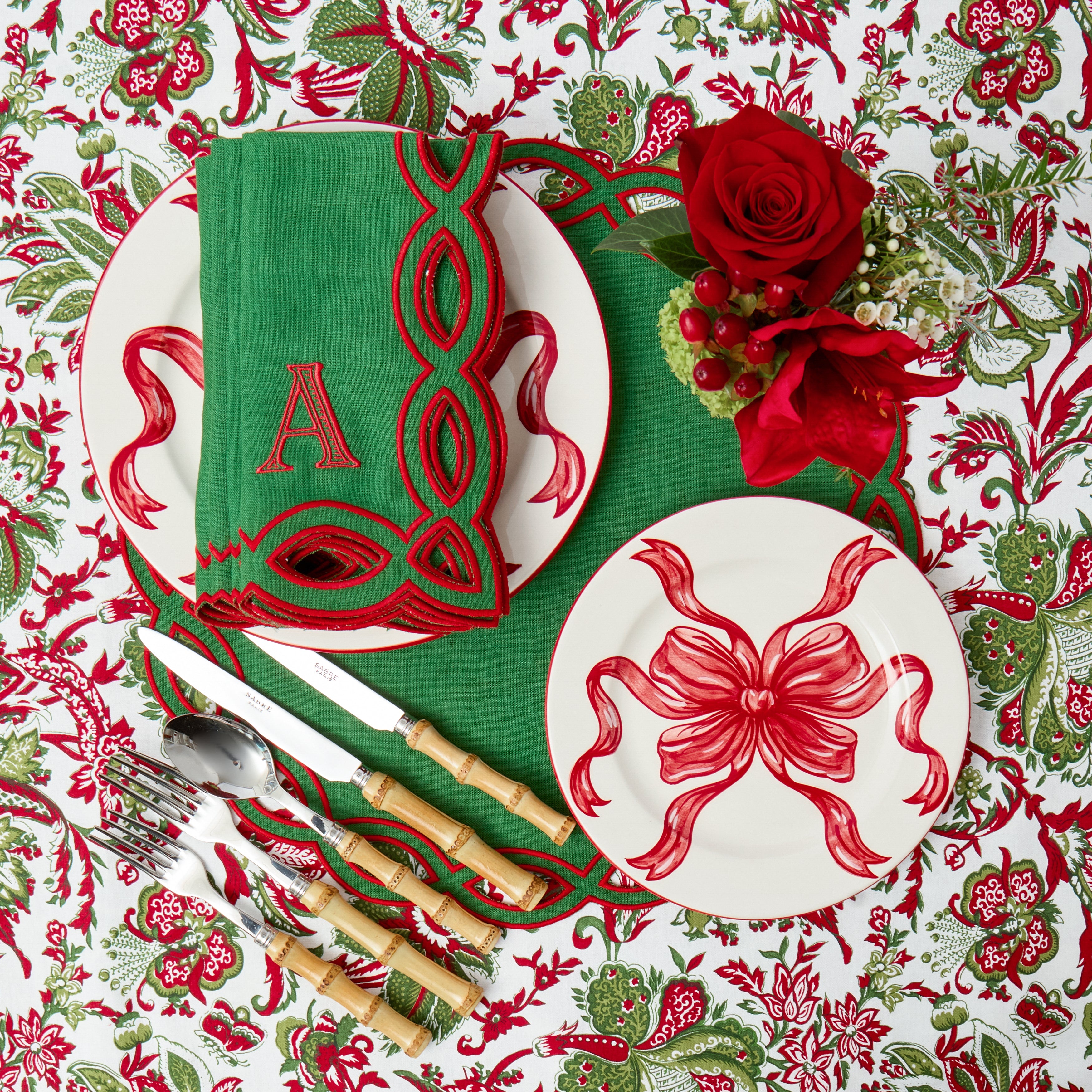 Emerald & Red Julia Placemats (Set of 4)