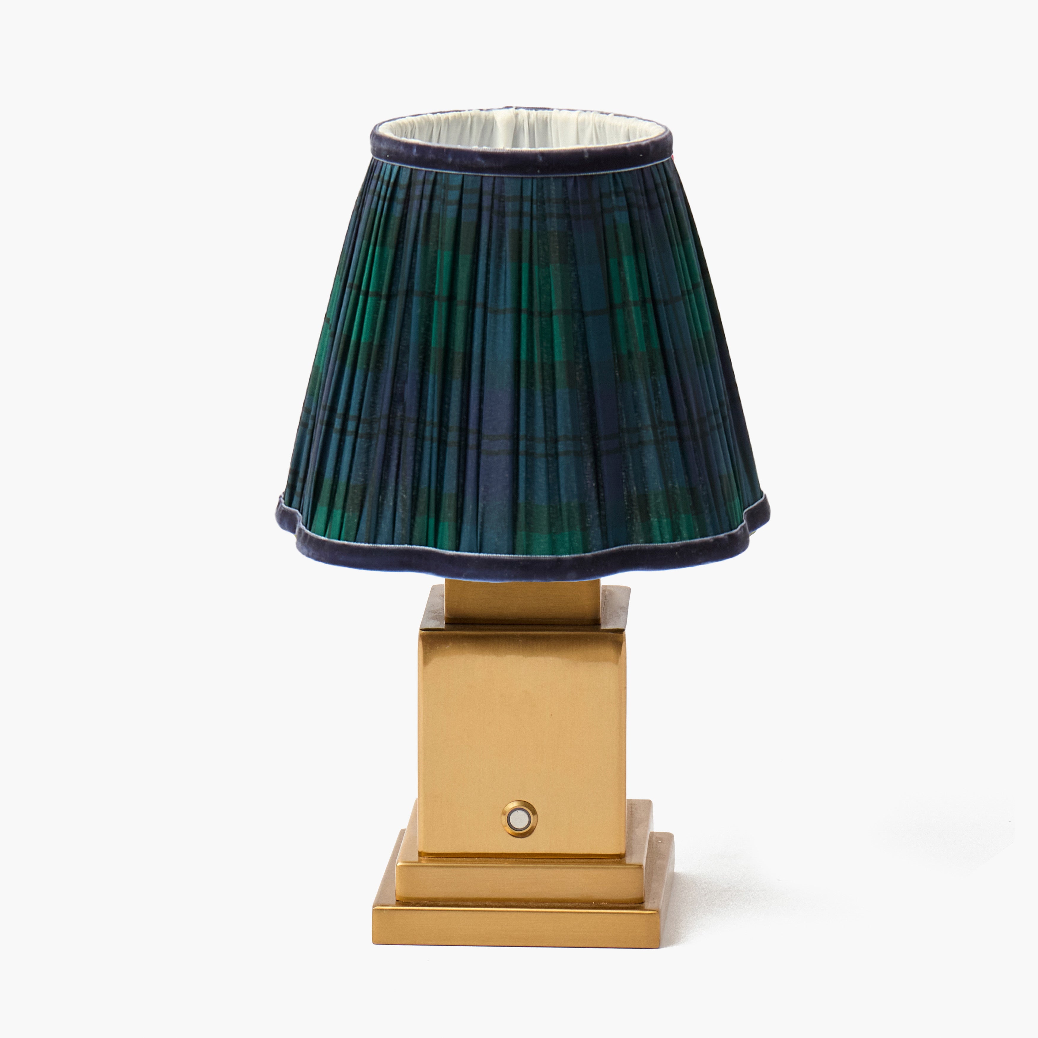 Square Rechargeable Lamp with Tartan Shade (18cm)