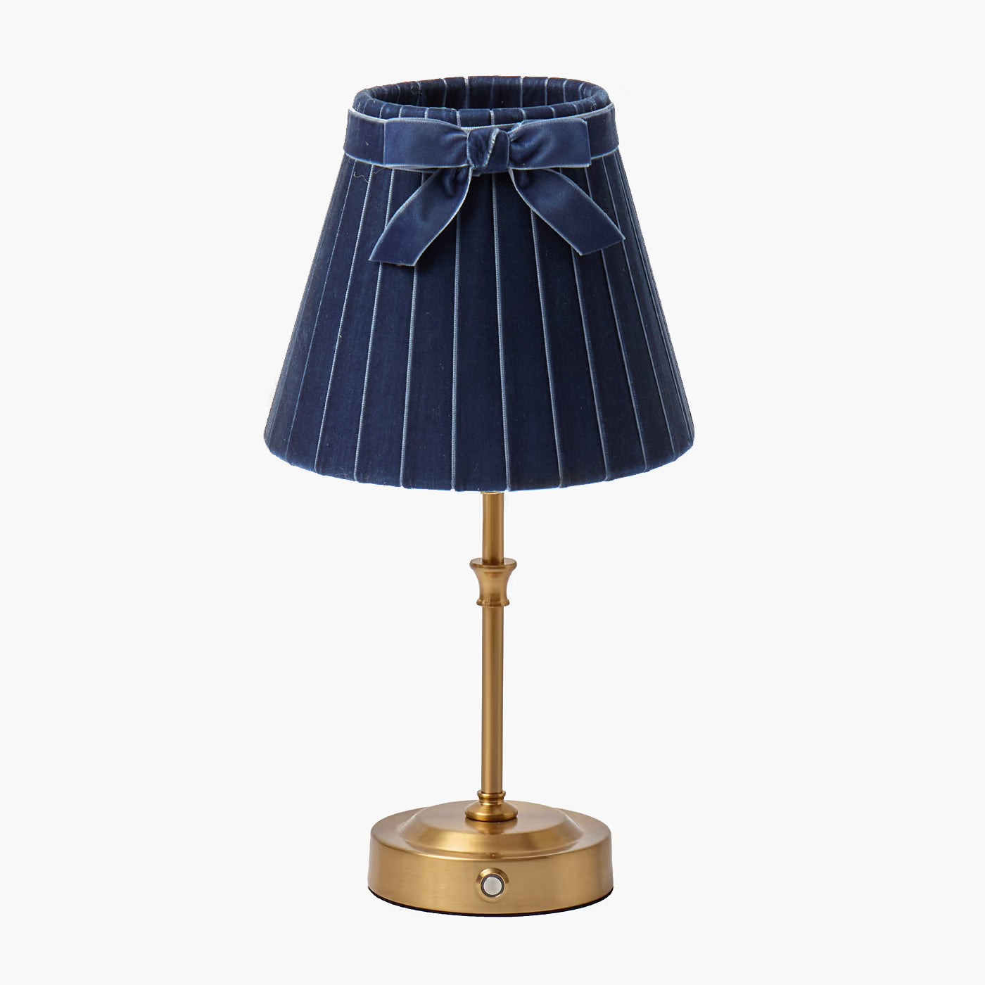 Short Edie Rechargeable Lamp with Dark Blue Velvet Bow Shade (18cm)
