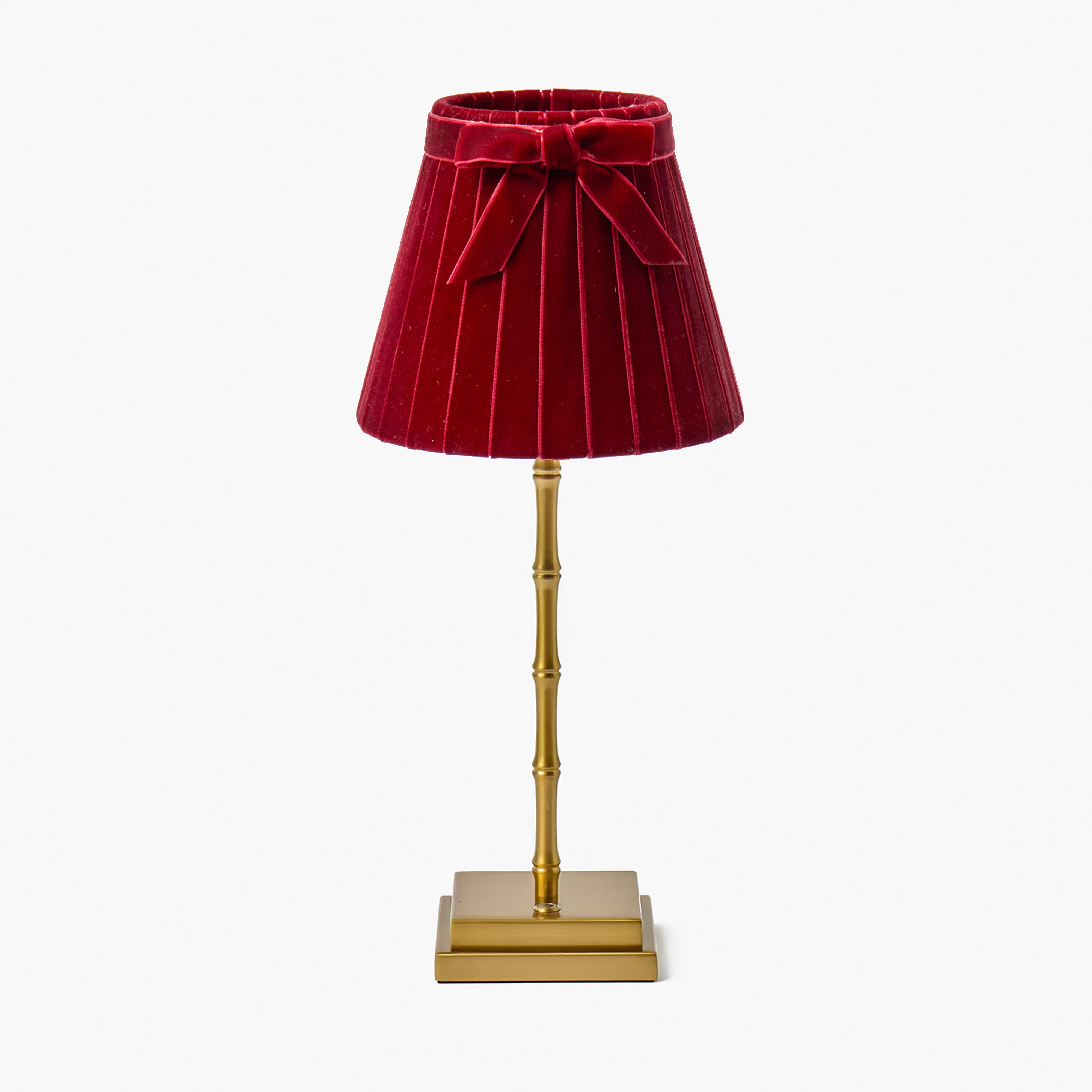 Lucille Metal Bamboo Rechargeable Lamp with Burgundy Velvet Bow Shade (18cm)