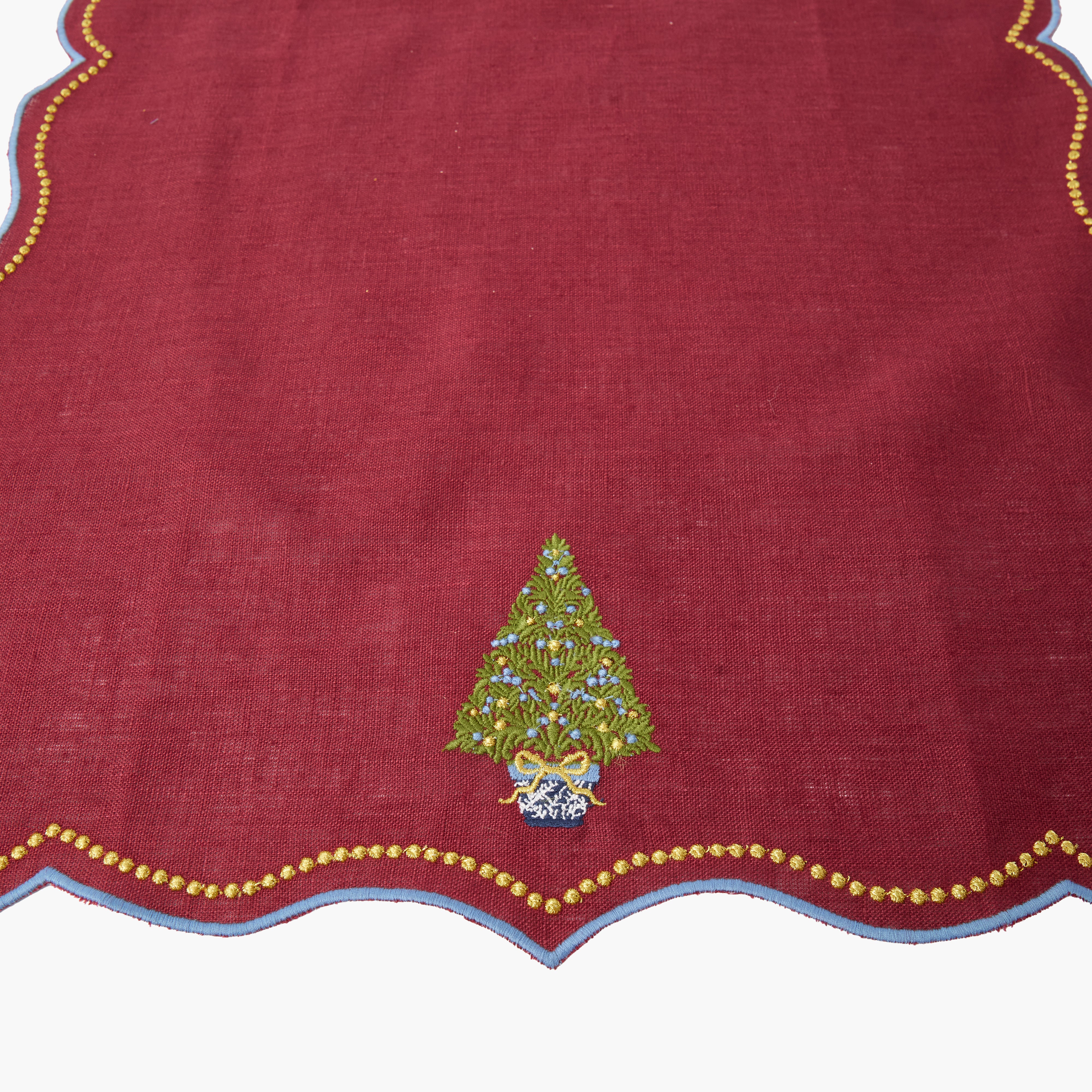 Merlot Eloise Christmas Tree Embroidered Linen Napkins (Set of 4)