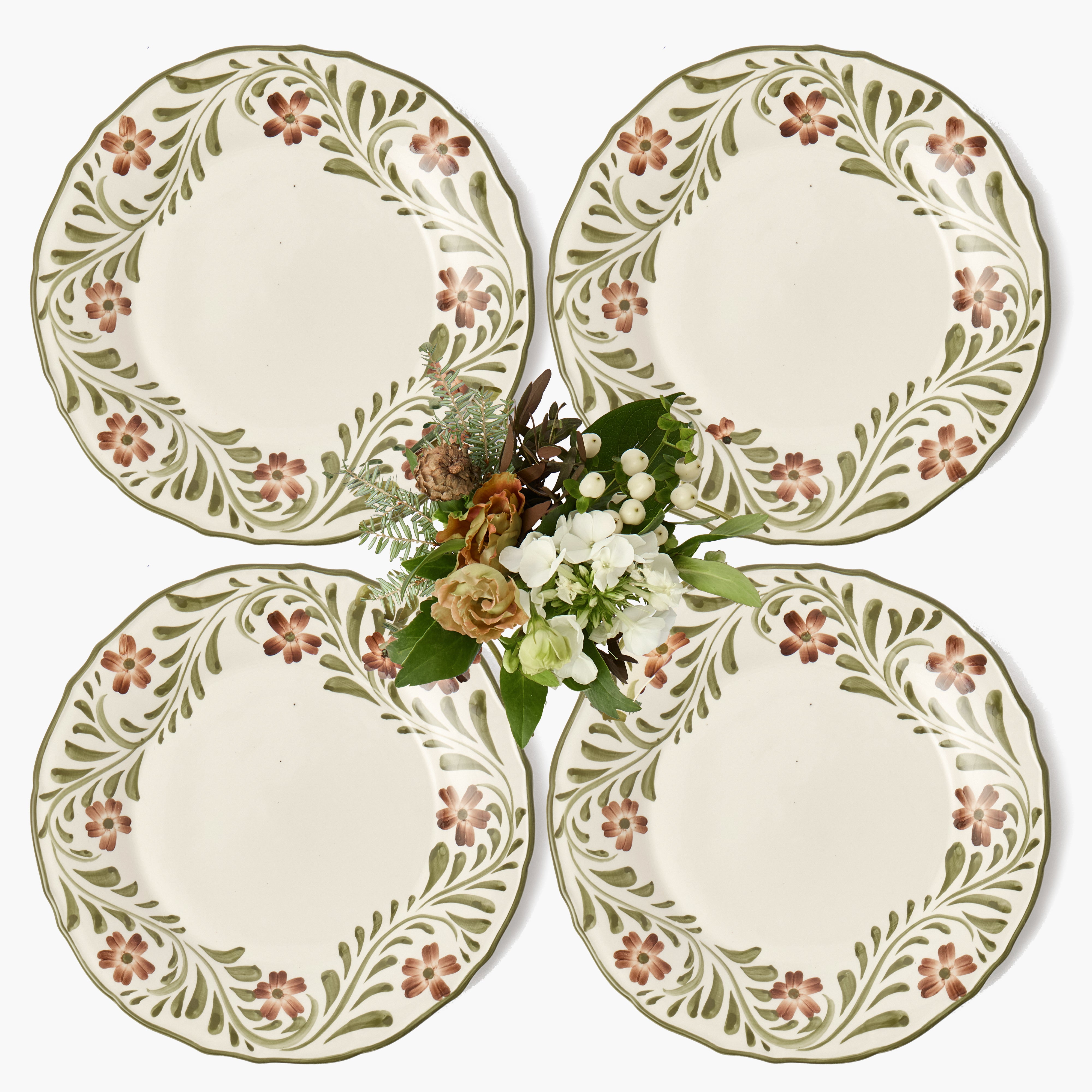 Green Alpine Floral Garland Dinner Plates (Set of 4)