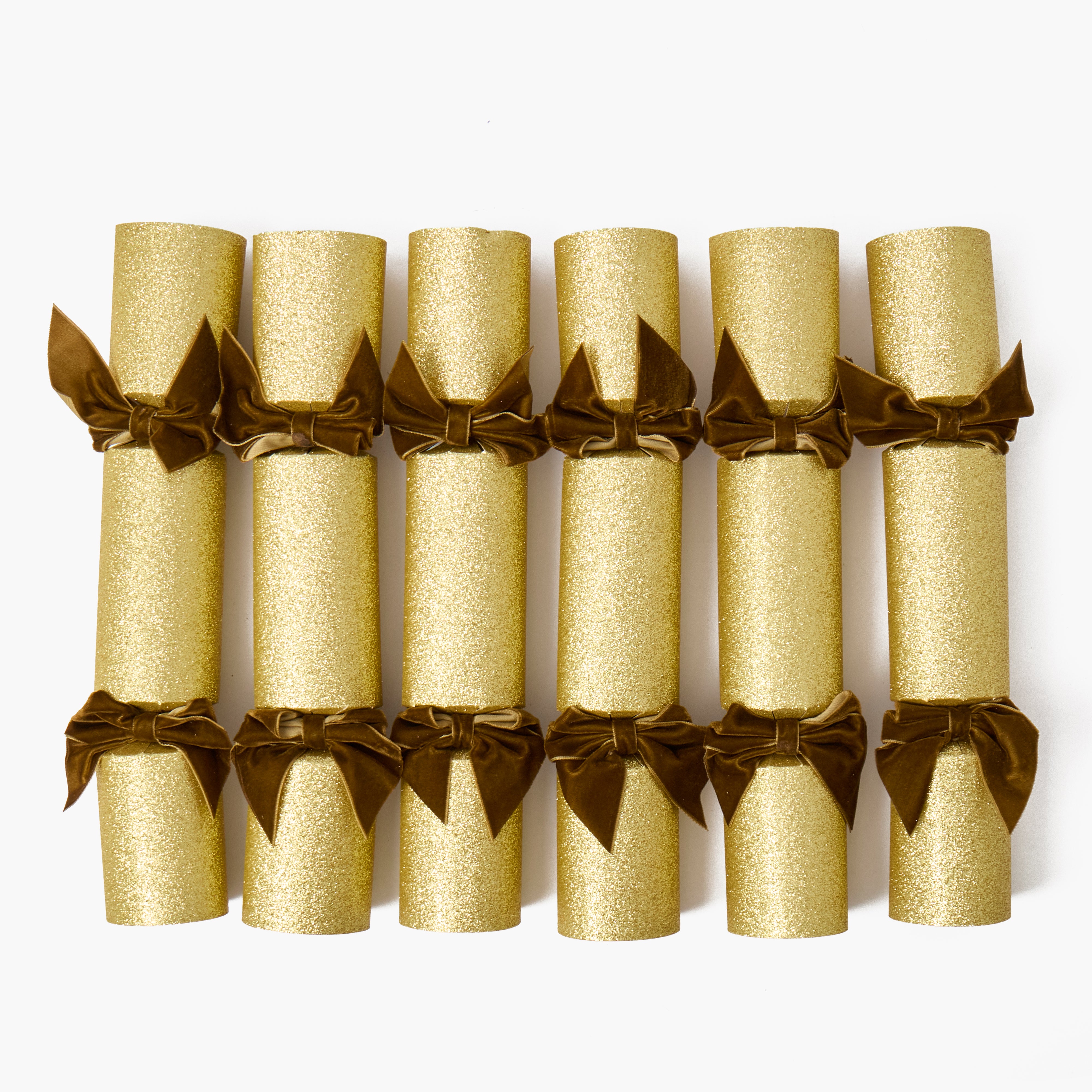 Gold Glitter Crackers With Brown Velvet Bows (Set of 6)