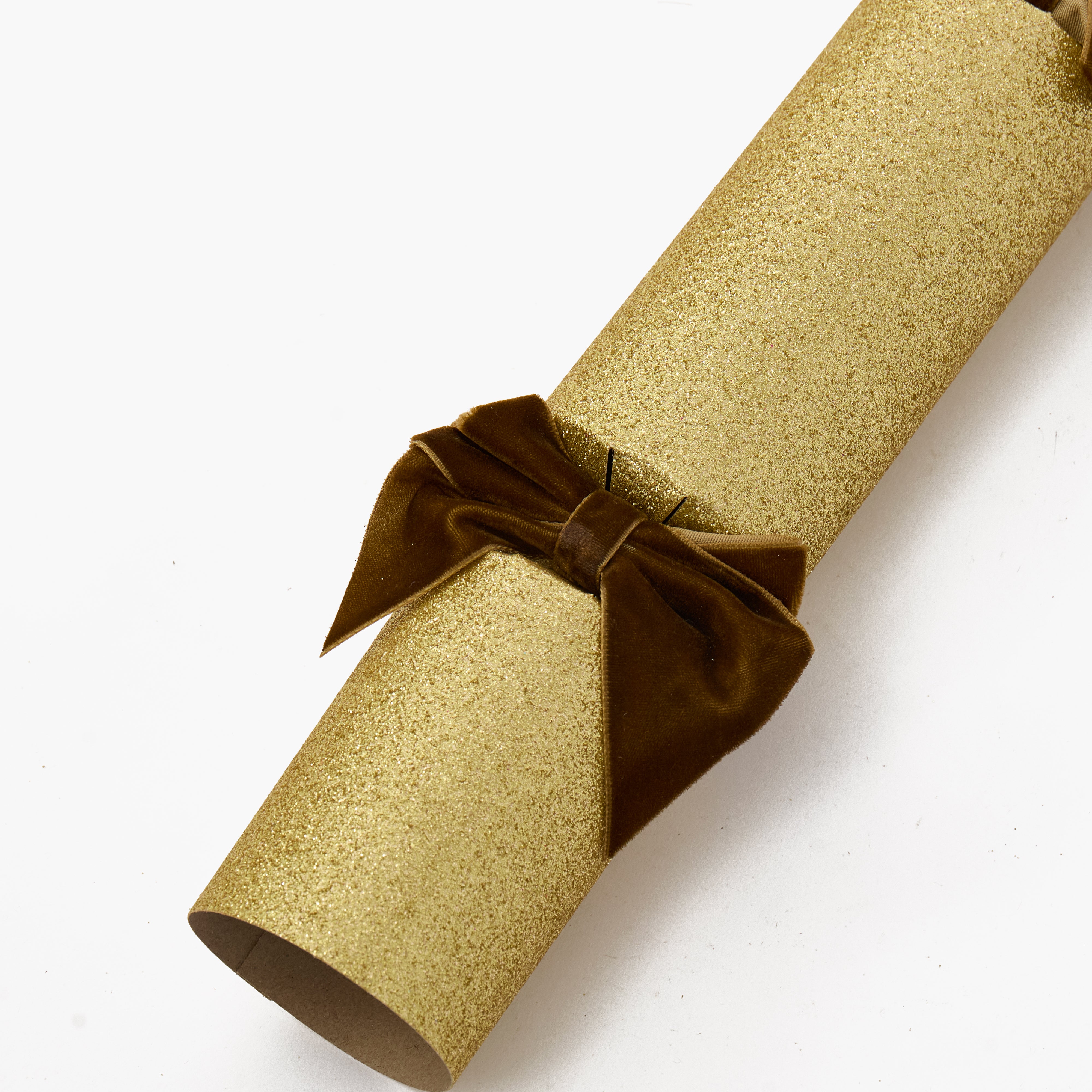 Gold Glitter Crackers With Brown Velvet Bows (Set of 6)