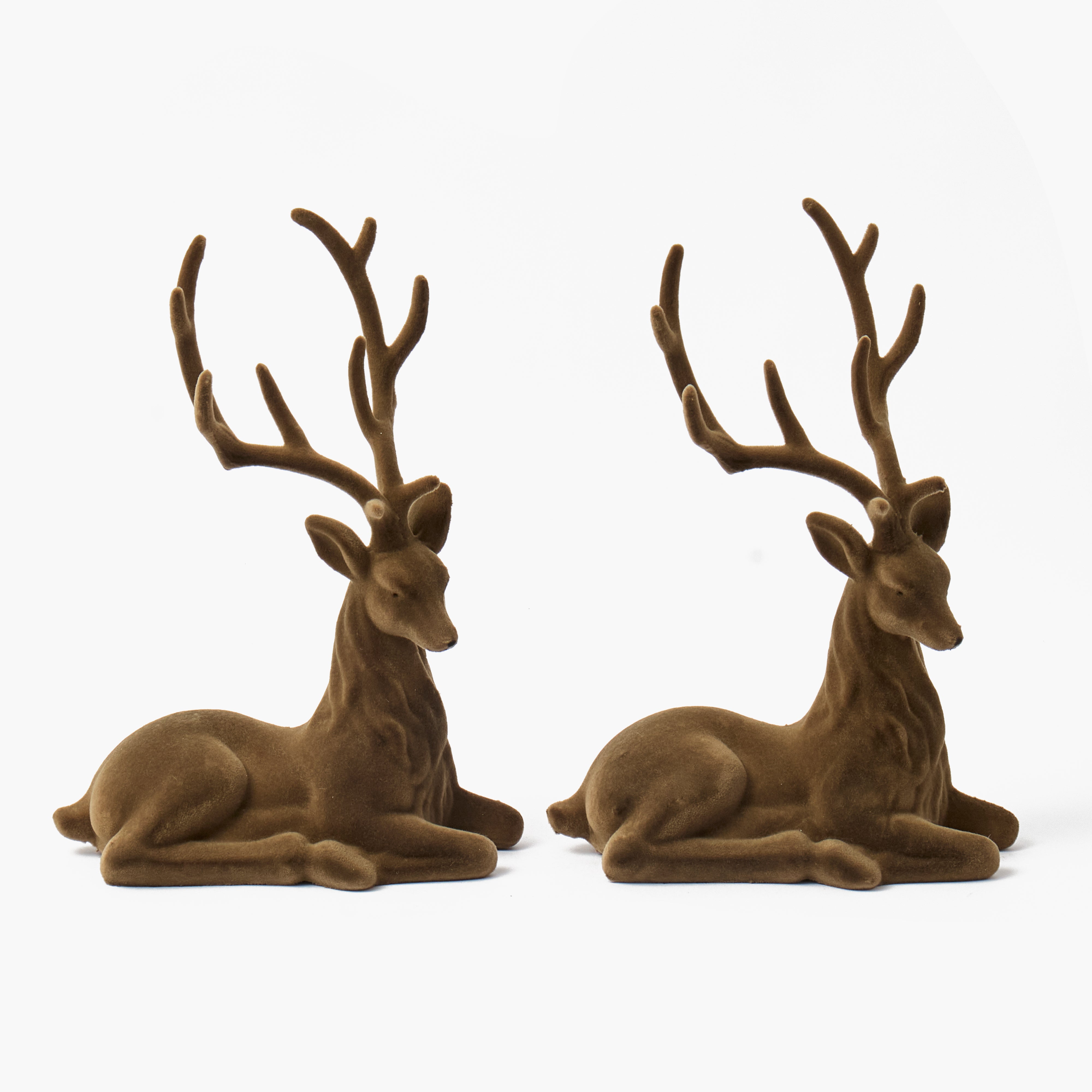 Chocolate Flocked Sitting Reindeer (Pair)