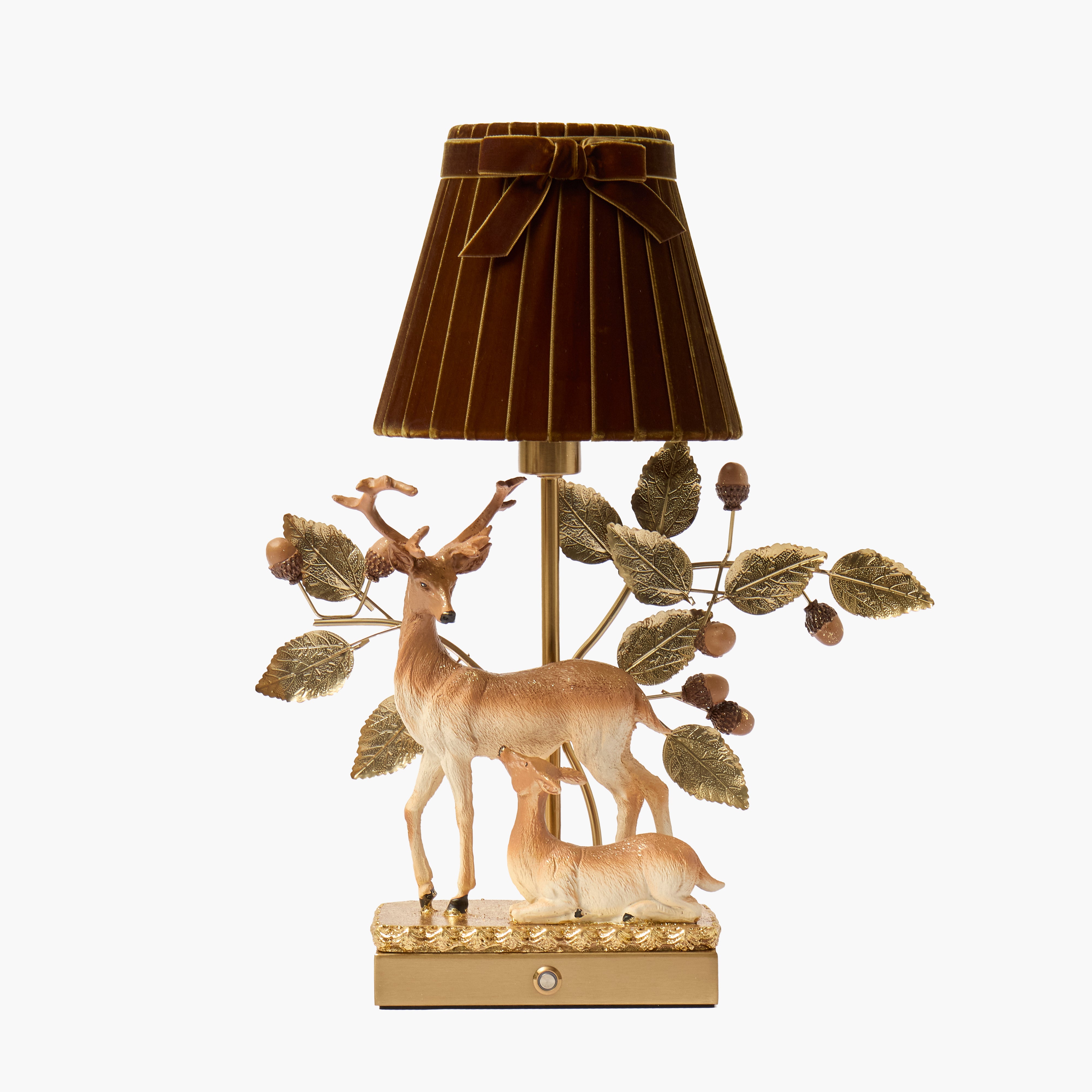 Stag Rechargeable Lamp with Chocolate Velvet Bow Shade (18cm)