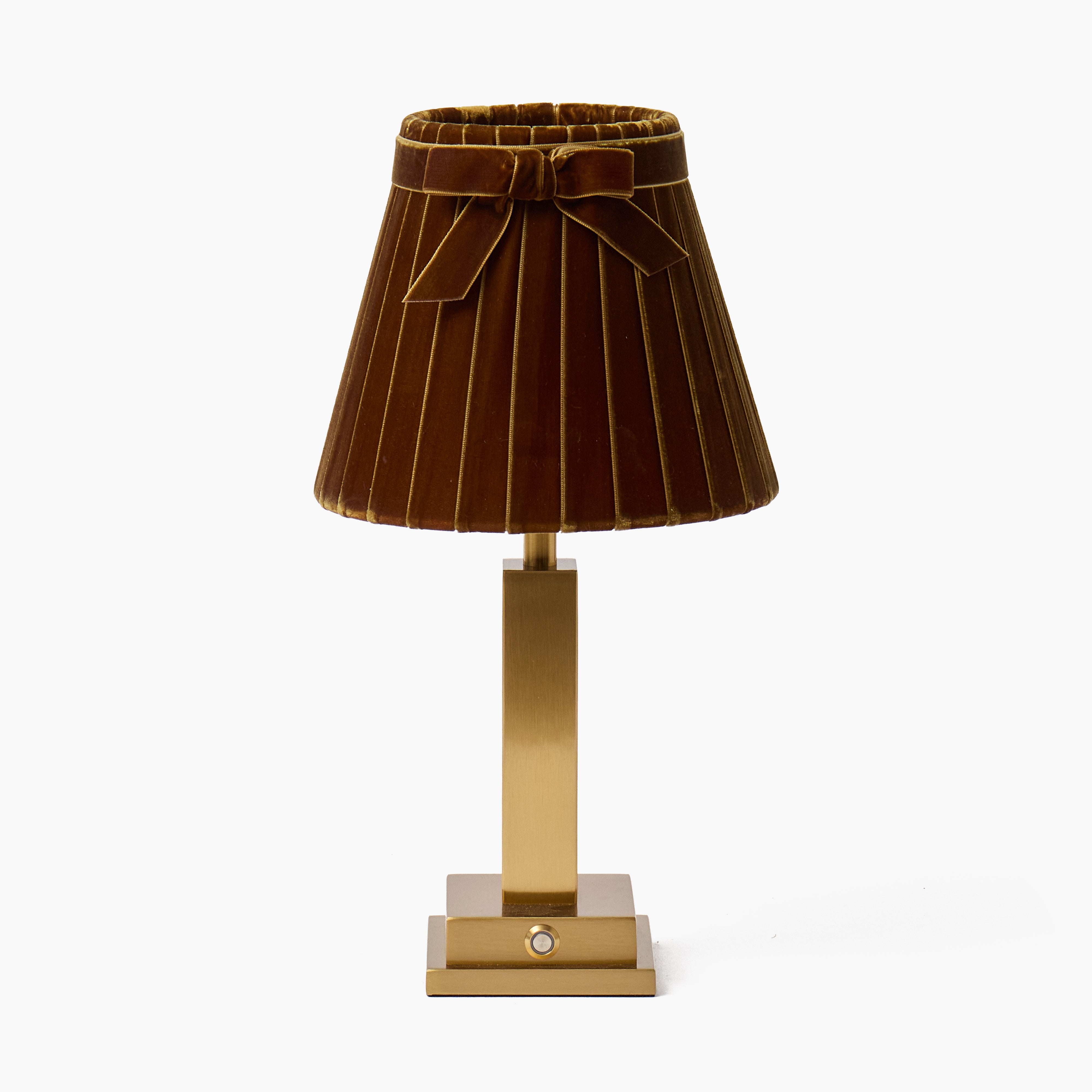 Ada Brass Rechargeable Lamp with Chocolate Velvet Bow Shade (18cm)
