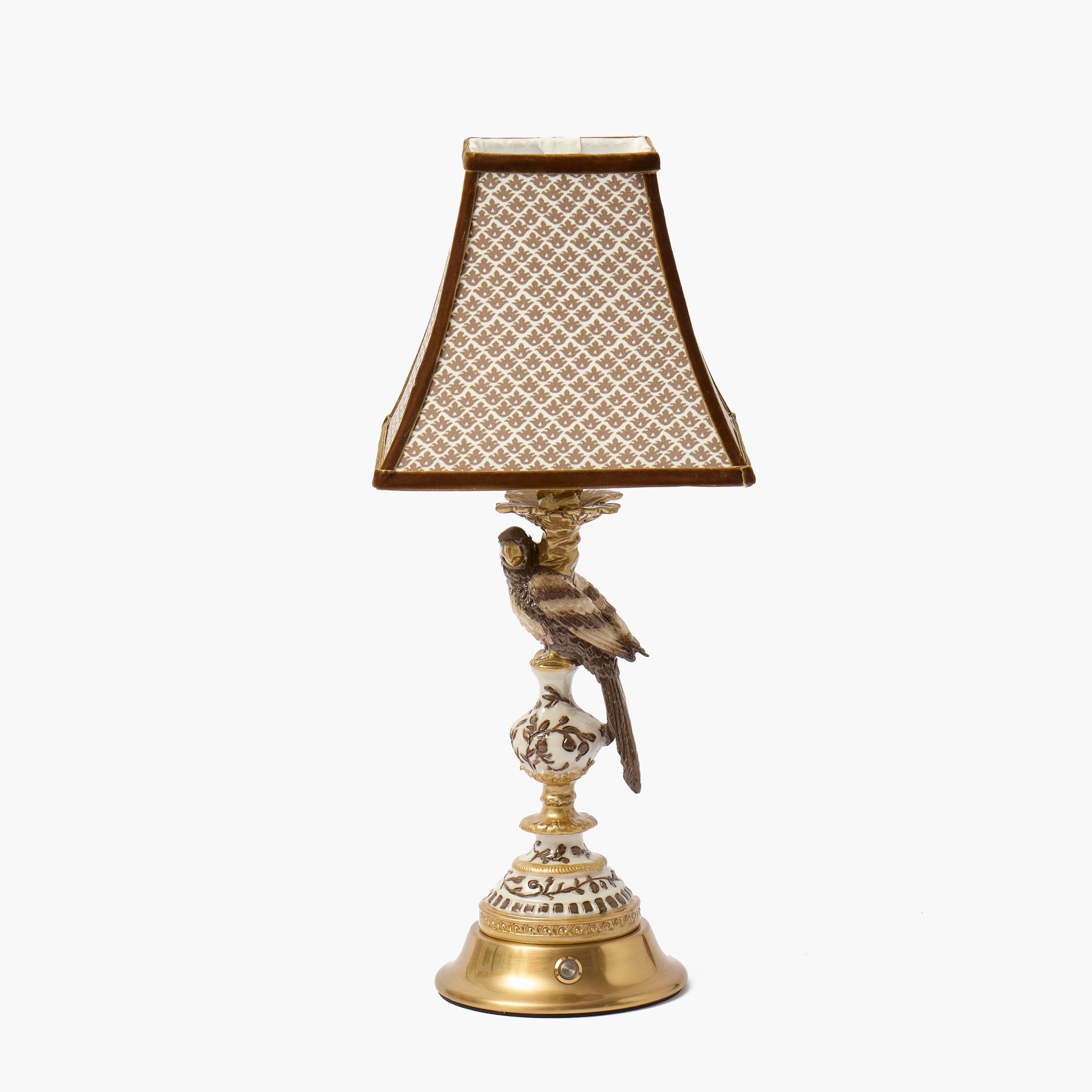 Chocolate Parrot Rechargeable Lamp with Chocolate Lotus Square Shade (18cm)