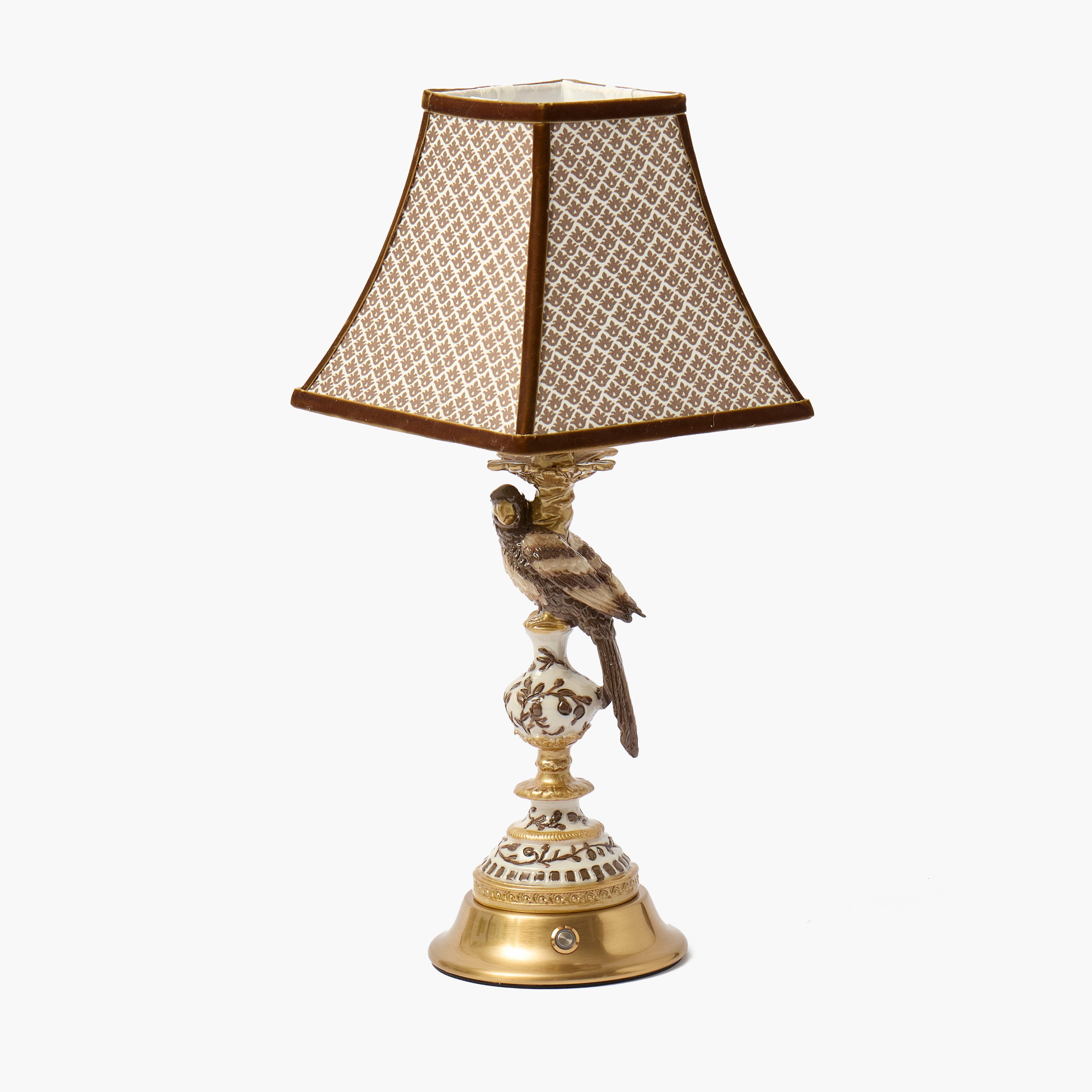 Chocolate Parrot Rechargeable Lamp with Chocolate Lotus Square Shade (18cm)
