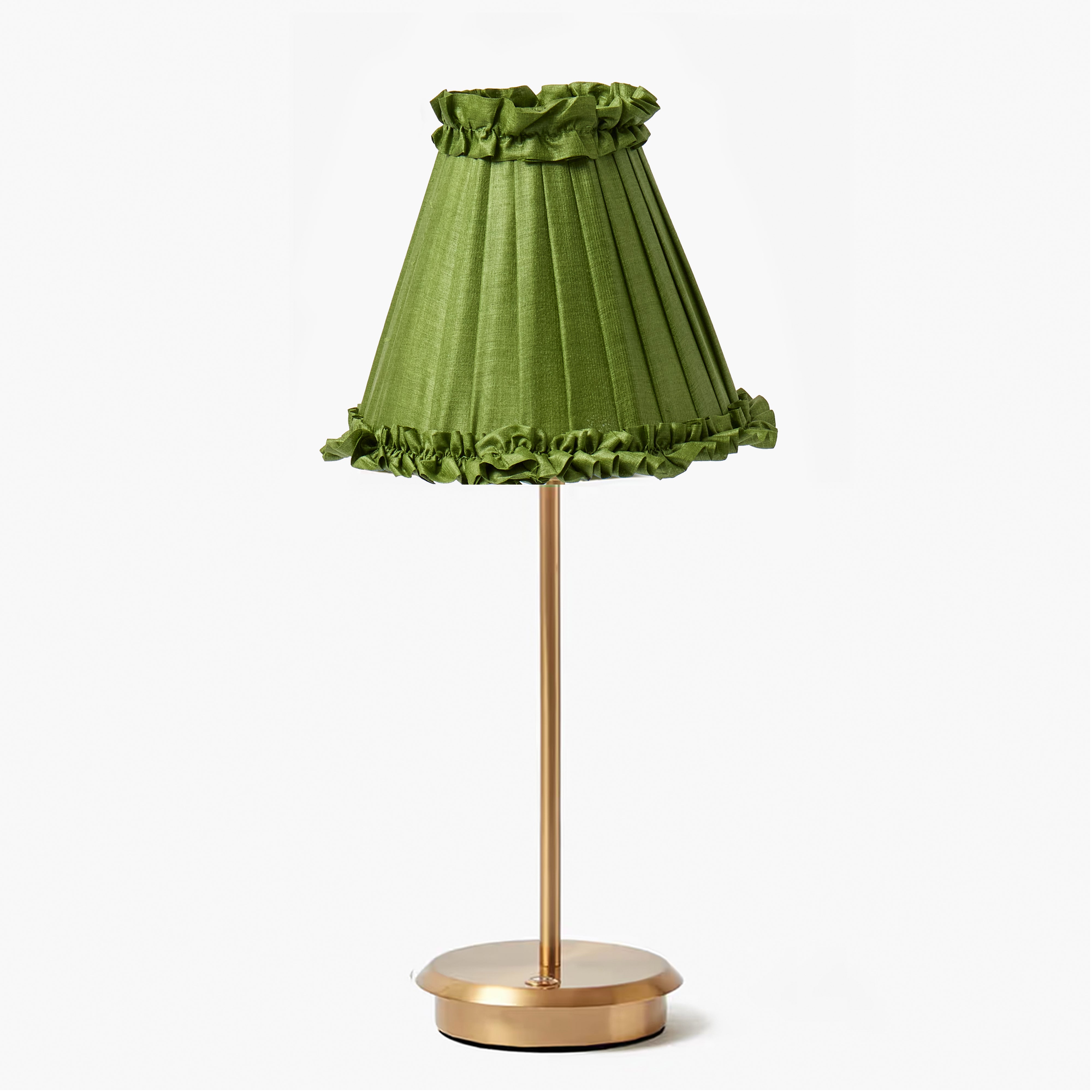 Tall Rechargeable Lamp with Olive Frilled Silk Shade (18cm)
