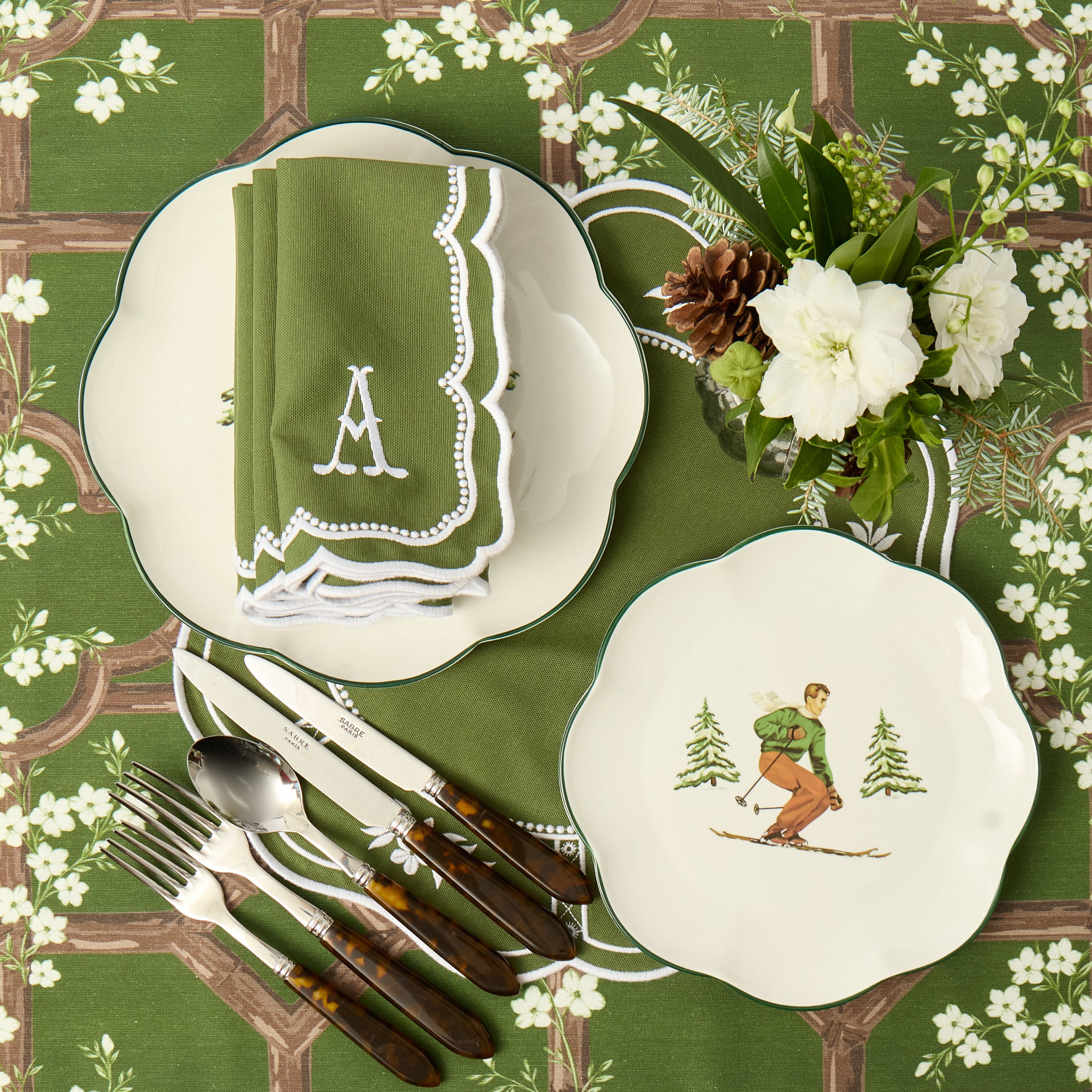 Green & White Claudia Napkins (Set of 4)