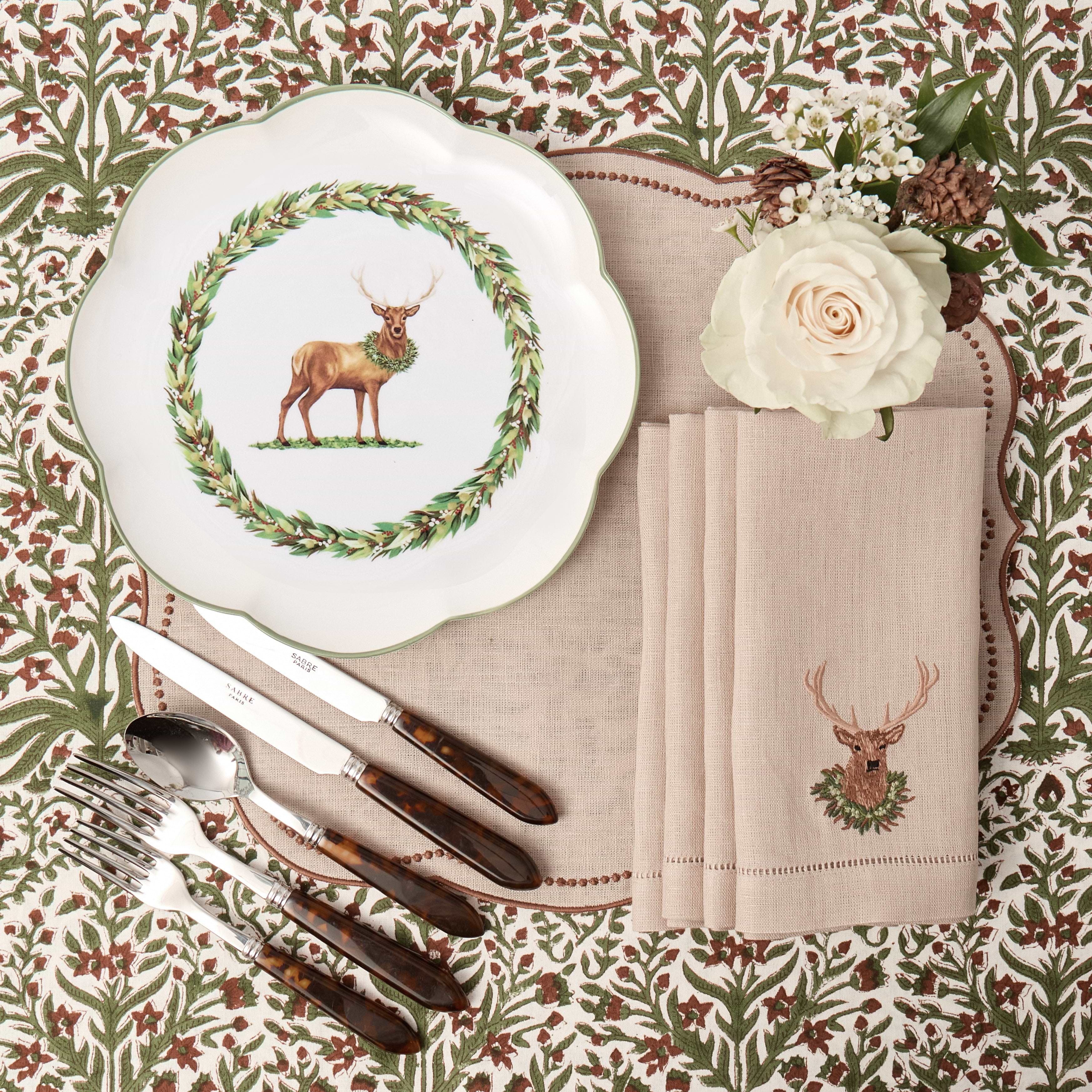 Taupe & Chocolate Eloise Placemats & Stag Napkins (Set of 8)