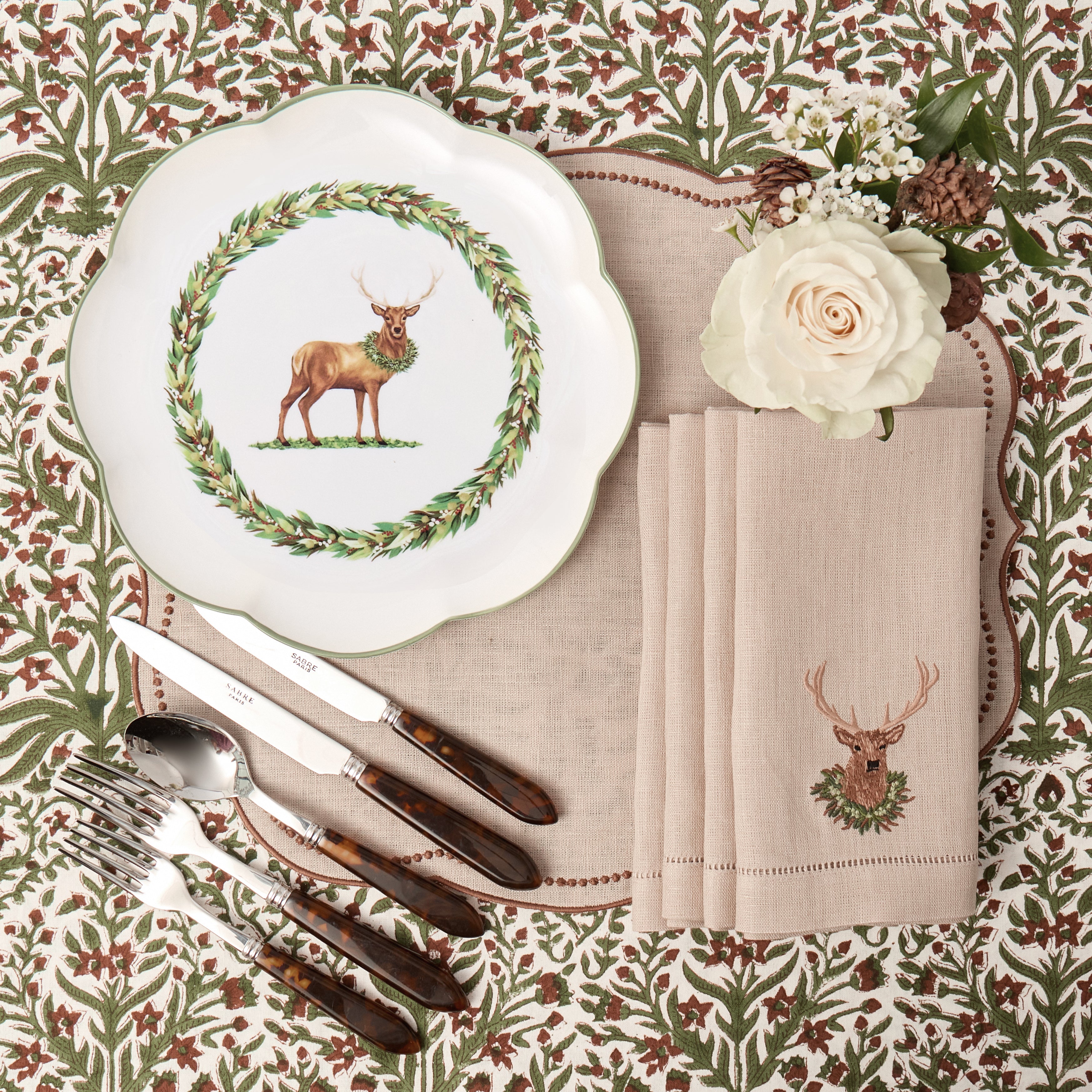 Taupe & Chocolate Eloise Placemats & Stag Napkins (Set of 8)