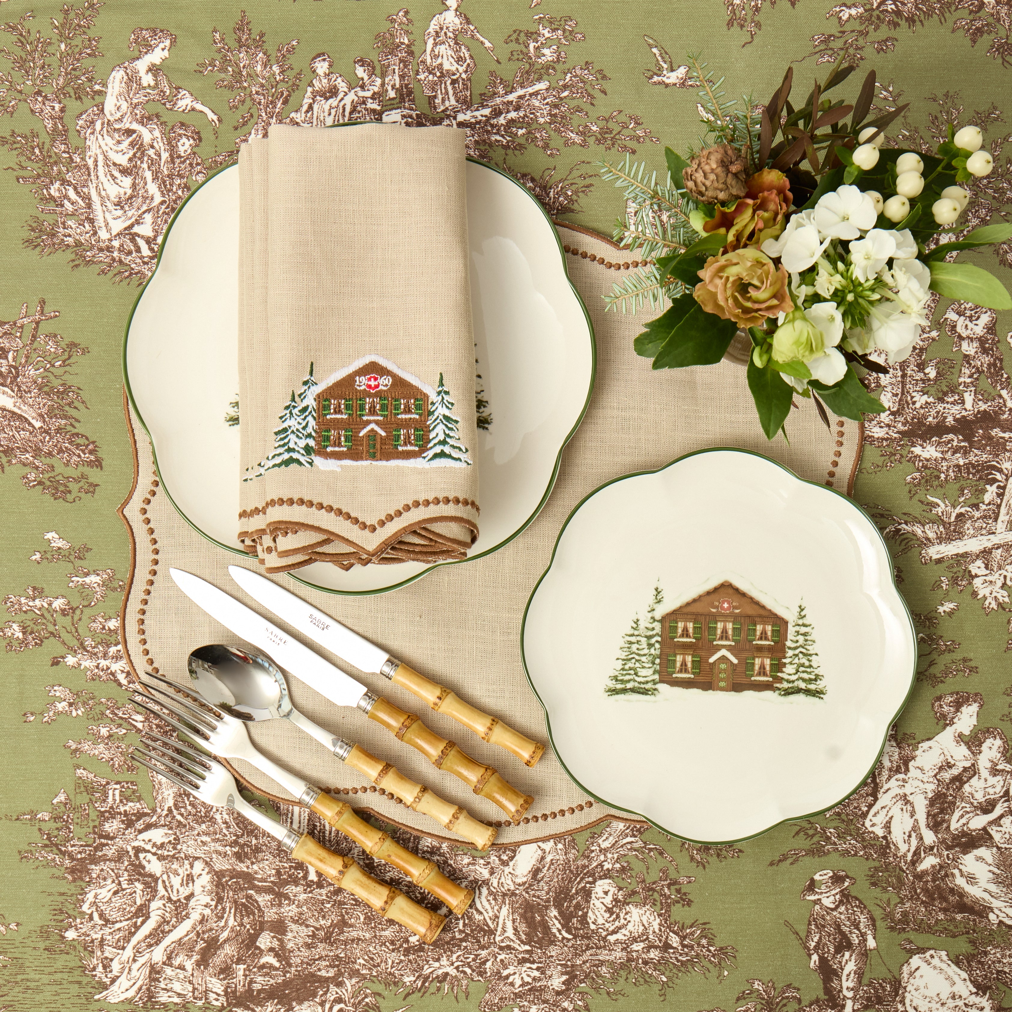 Taupe & Chocolate Eloise Placemats & Chalet Napkins (Set of 8)