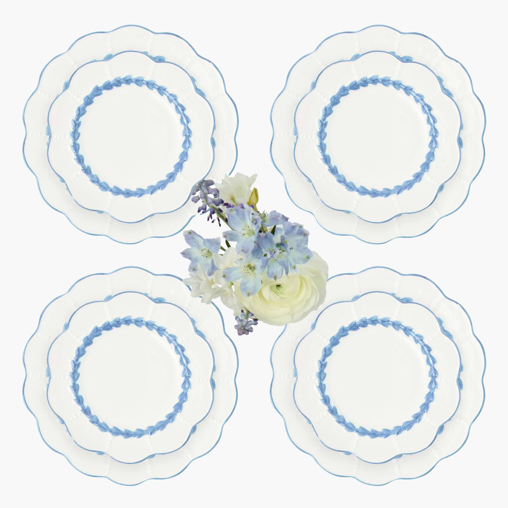 Blue Laurel Dinner & Starter Plates (Set of 8)