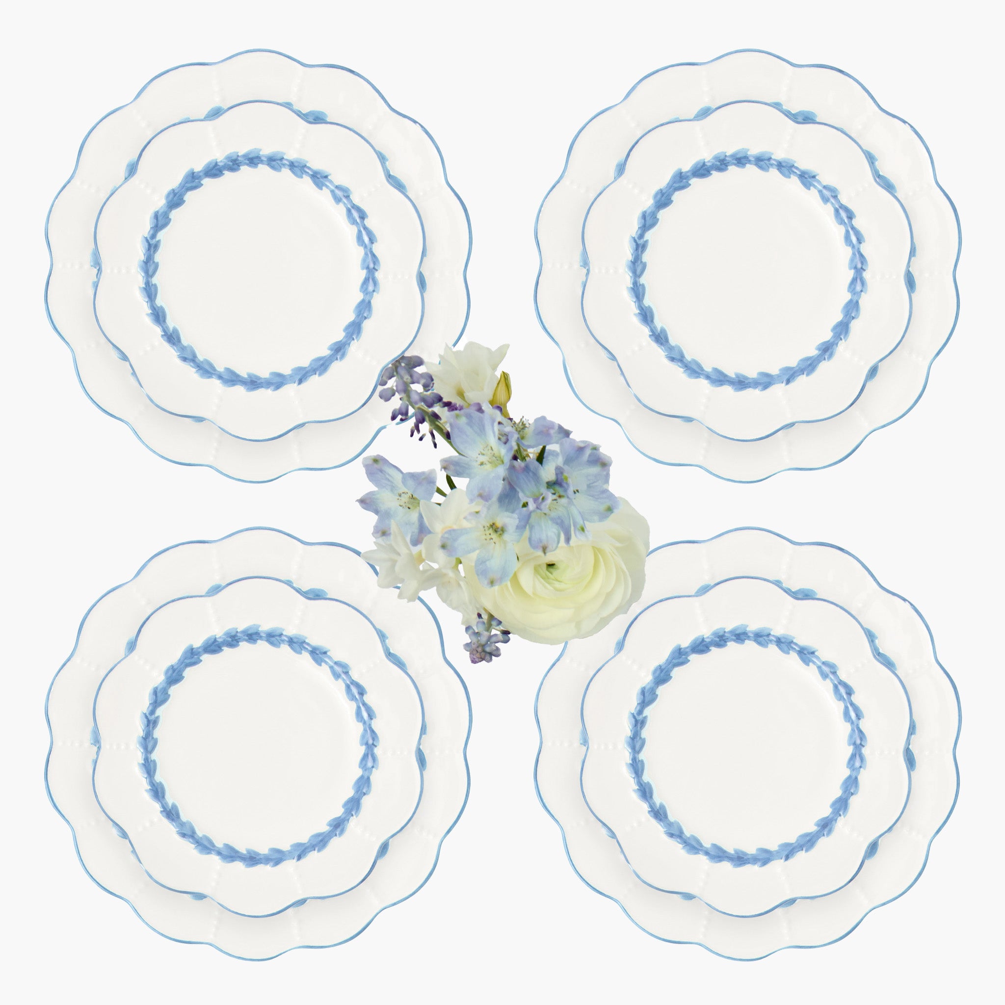 Blue Laurel Dinner & Starter Plates (Set of 8)