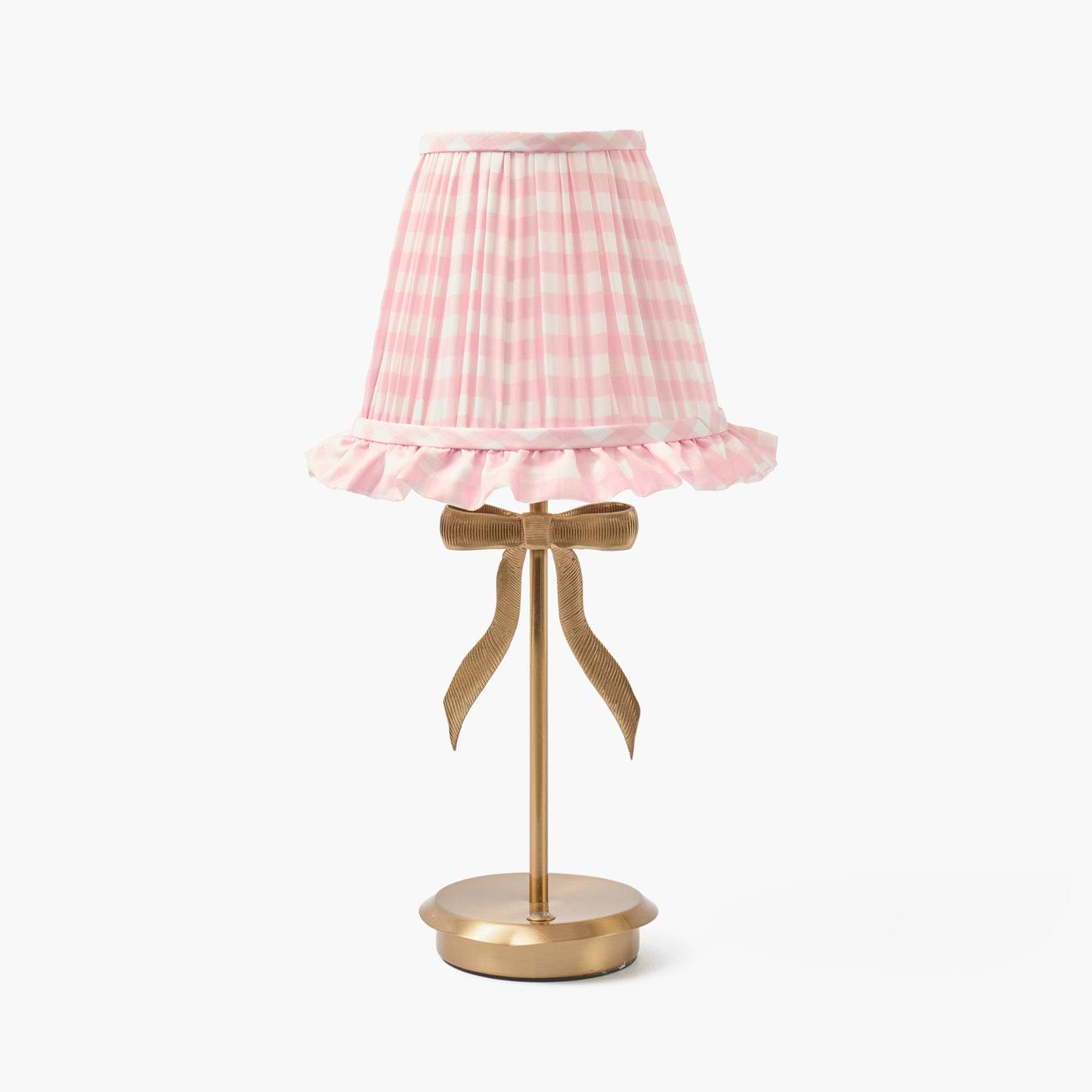Marilyn Bow Rechargeable Lamp with Pink Gingham Ruffle Shade (18cm)