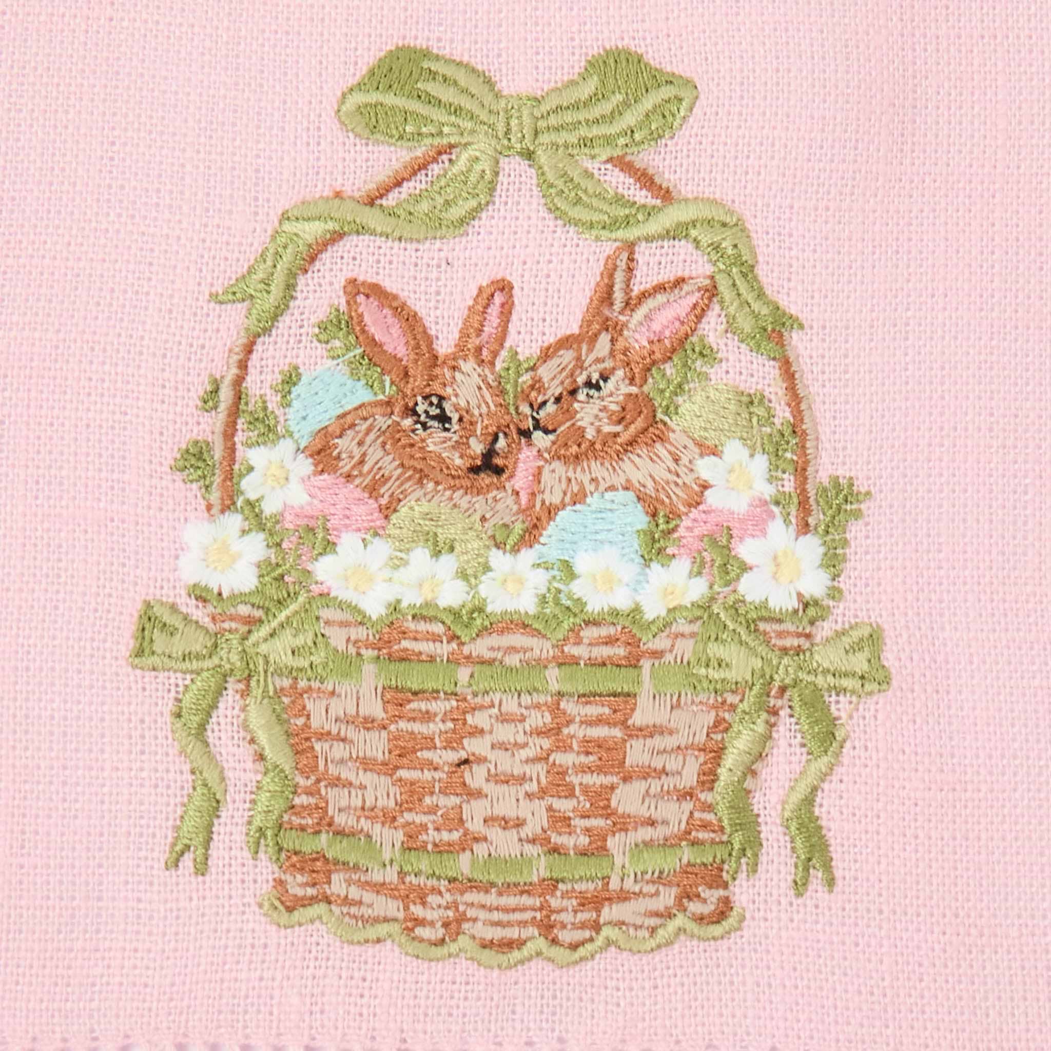 Bunnies in Basket Embroidered Linen Napkins (Set of 4)